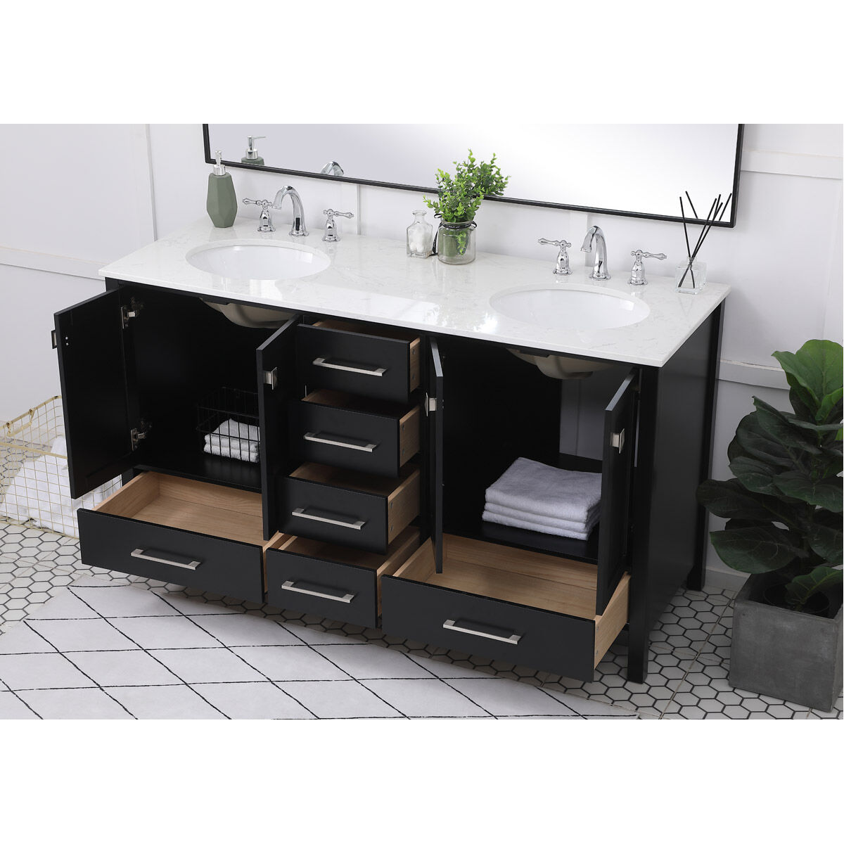 Irene 60 X 22 X 34 inch Black Vanity Sink Set