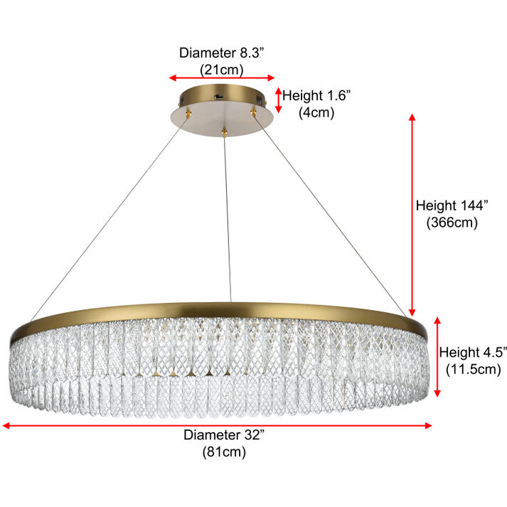 Elegant Lighting 2060D32SG Rune 1 Light 32 inch Satin Gold