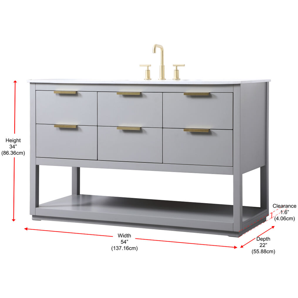 Larkin 54 X 22 X 34 inch Grey Vanity Sink Set