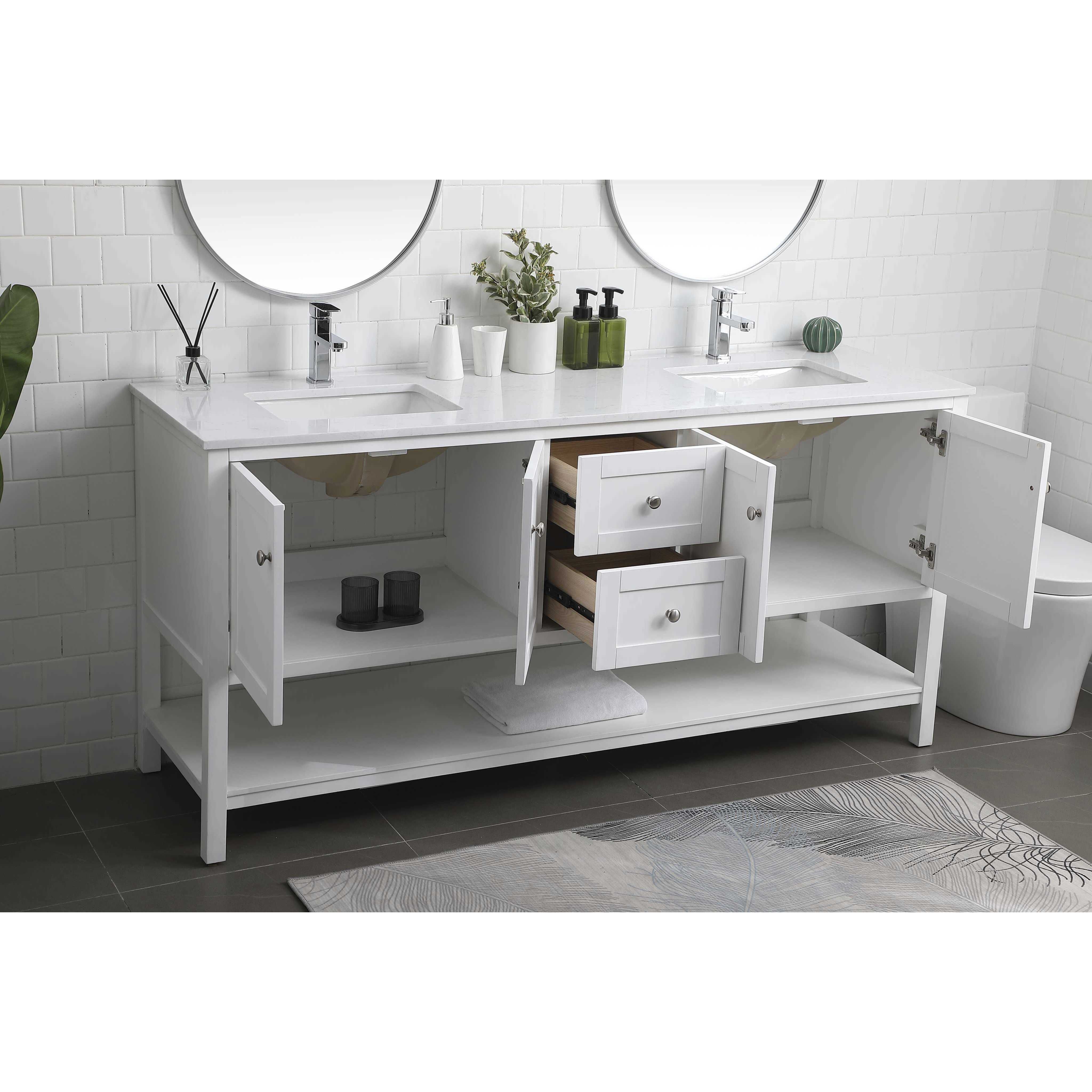 Heath 72 X 21.5 X 35 inch White Vanity Sink Set