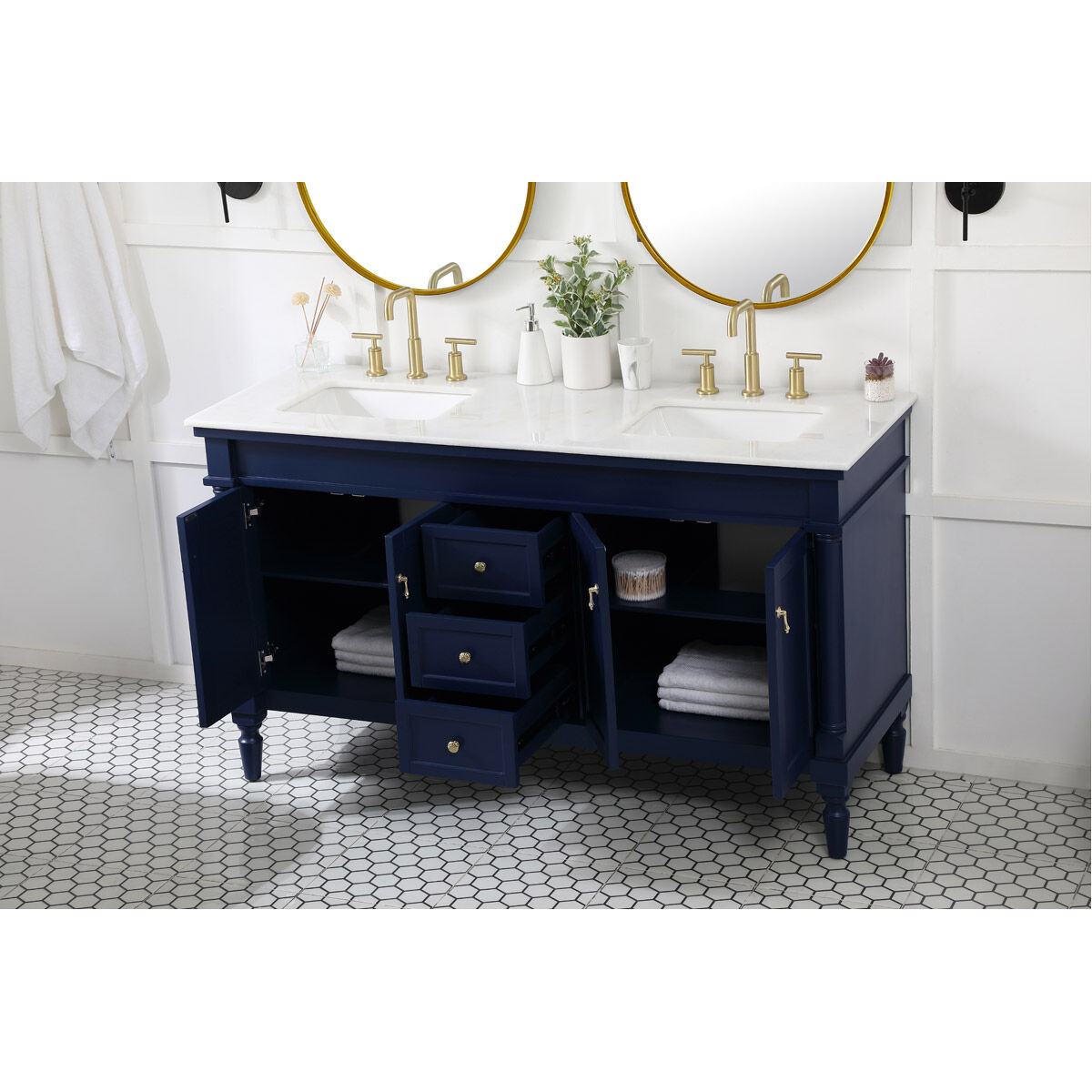 Lexington 60 X 21.5 X 35 inch Blue Vanity Sink Set