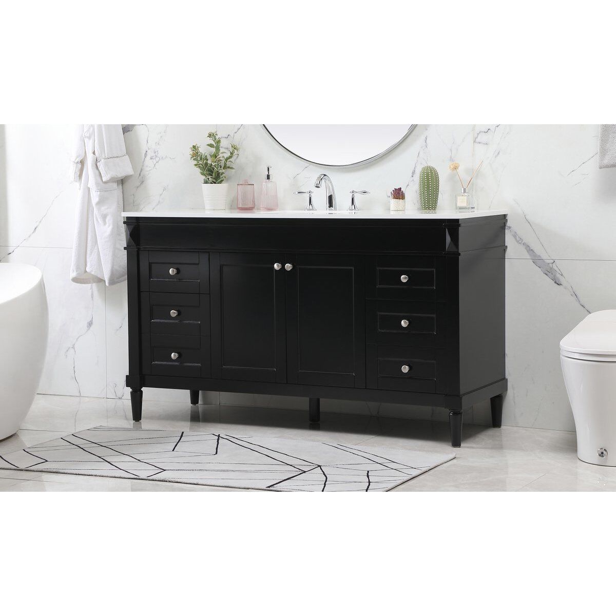 Bennett 60 X 21 X 35 inch Black Vanity Sink Set