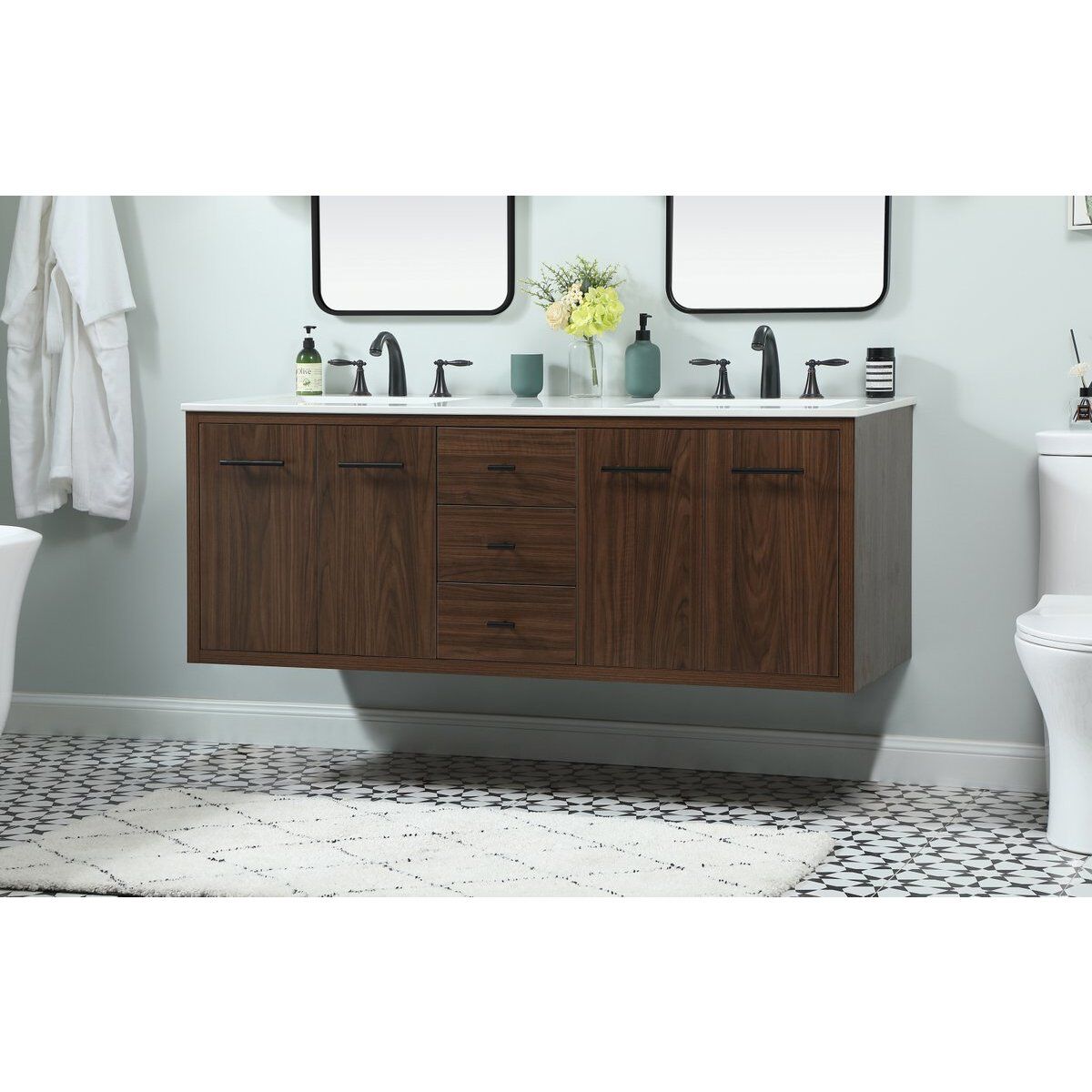 Cyrus 60 X 22 X 34 inch Walnut Vanity Sink Set
