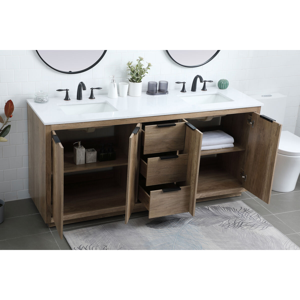 Blake 72 X 22 X 34 inch Natural Oak Vanity Sink Set