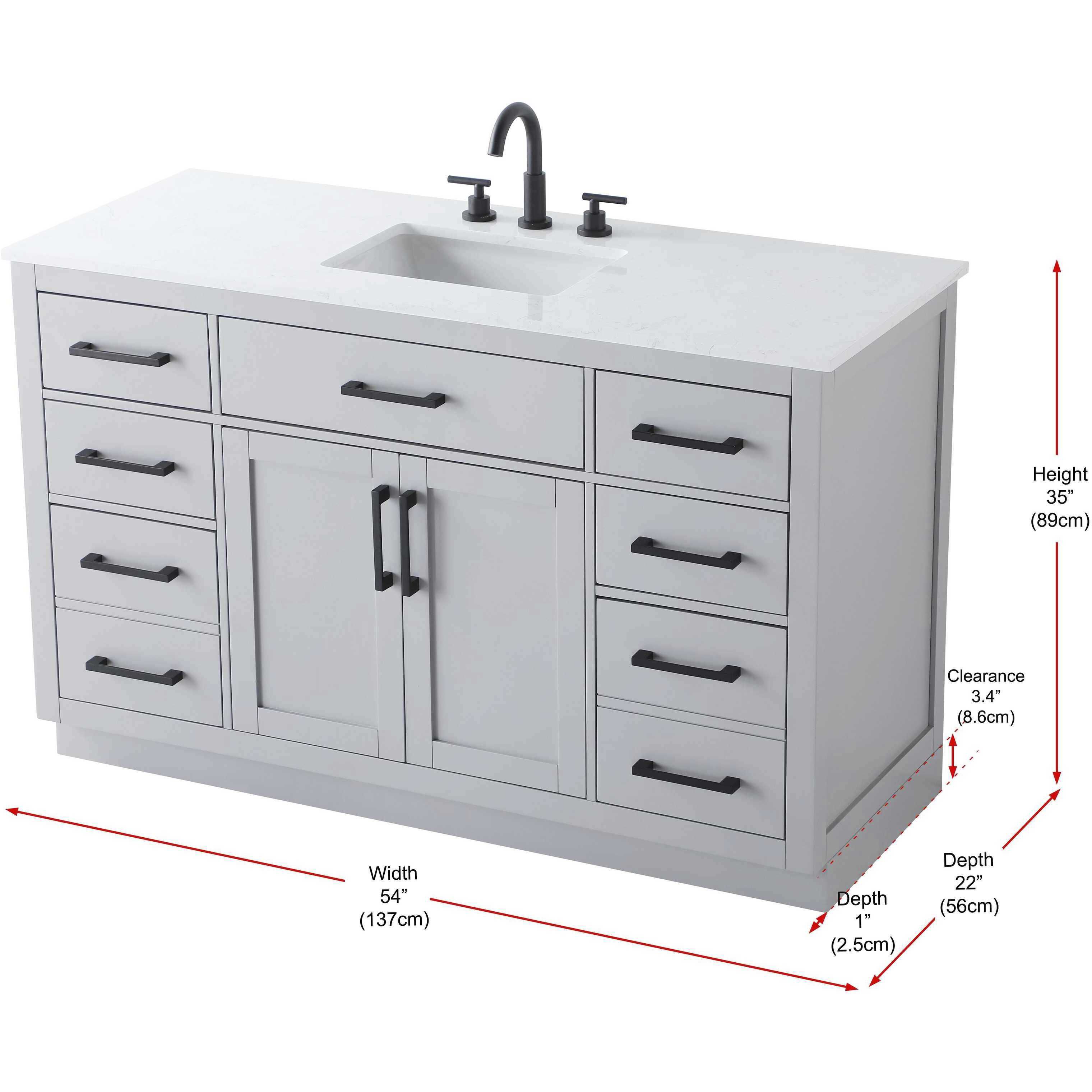 Alden 54 X 35 inch Grey Bathroom Vanity Cabinet