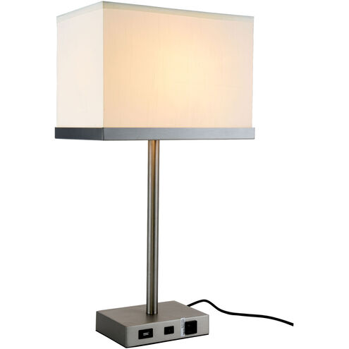 Brio 26 inch 40 watt Vintage Nickel Table Lamp Portable Light, with USB Port and Power Outlet