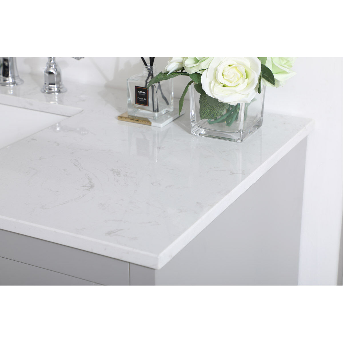 Moore 48 X 22 X 34 inch Grey and Brushed Nickel with Calacatta Quartz Vanity Sink Set