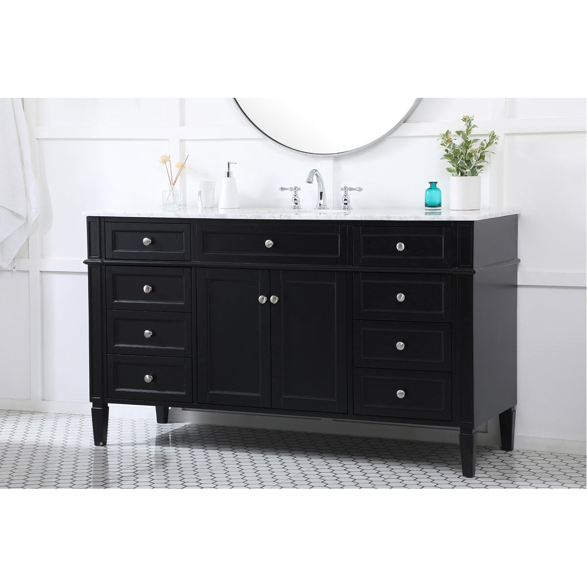 Park Avenue 60 X 21.5 X 35 inch Black Vanity Sink Set