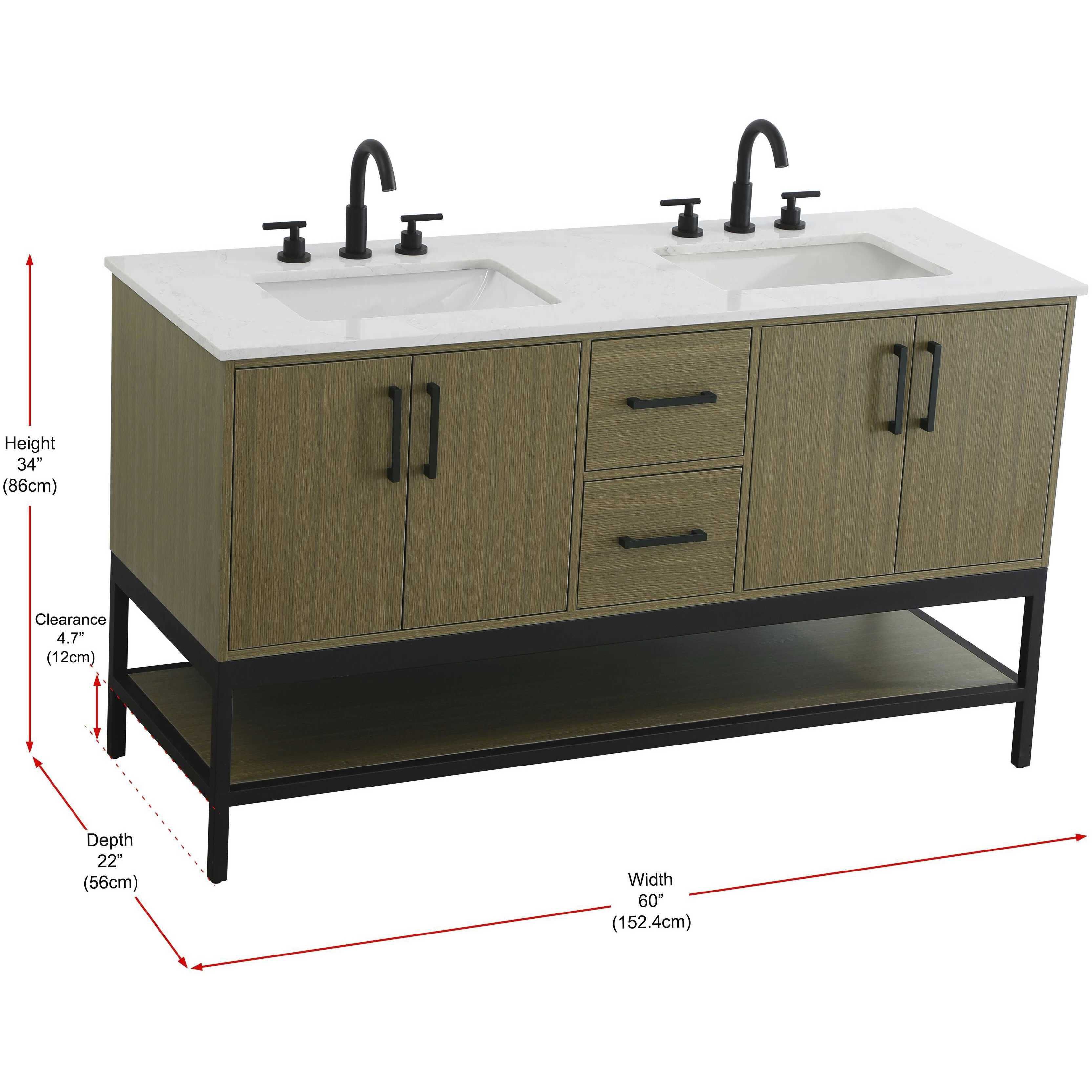 Lennox 60 X 34 inch Chestnut Brown Bathroom Vanity Cabinet