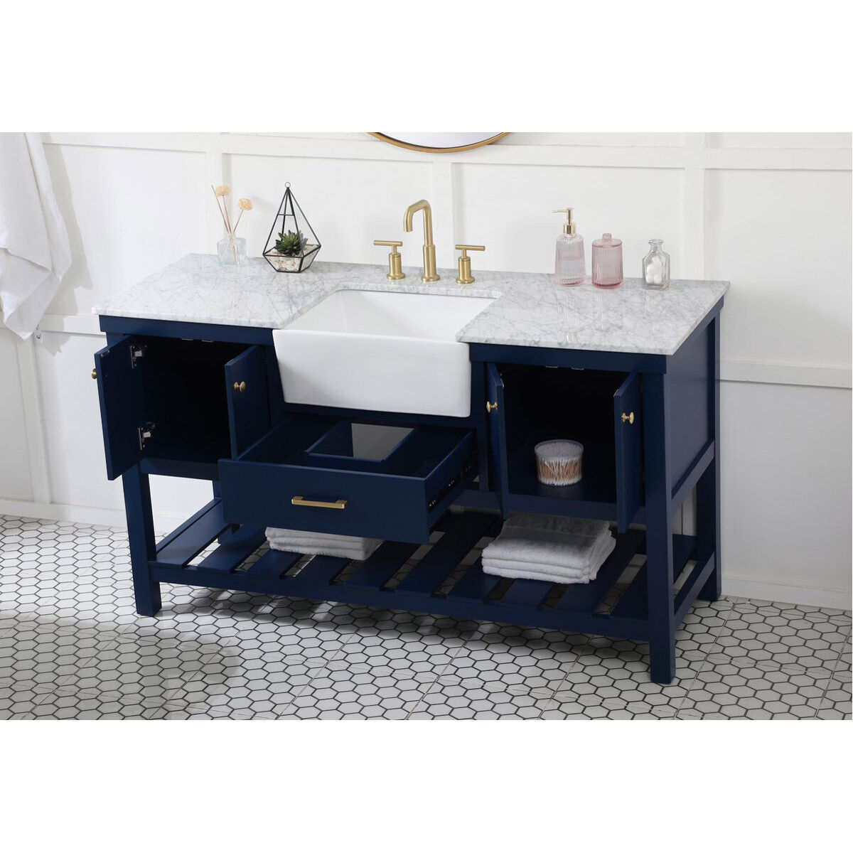 Clement 60 X 22 X 34.13 inch Blue Bathroom Vanity Cabinet