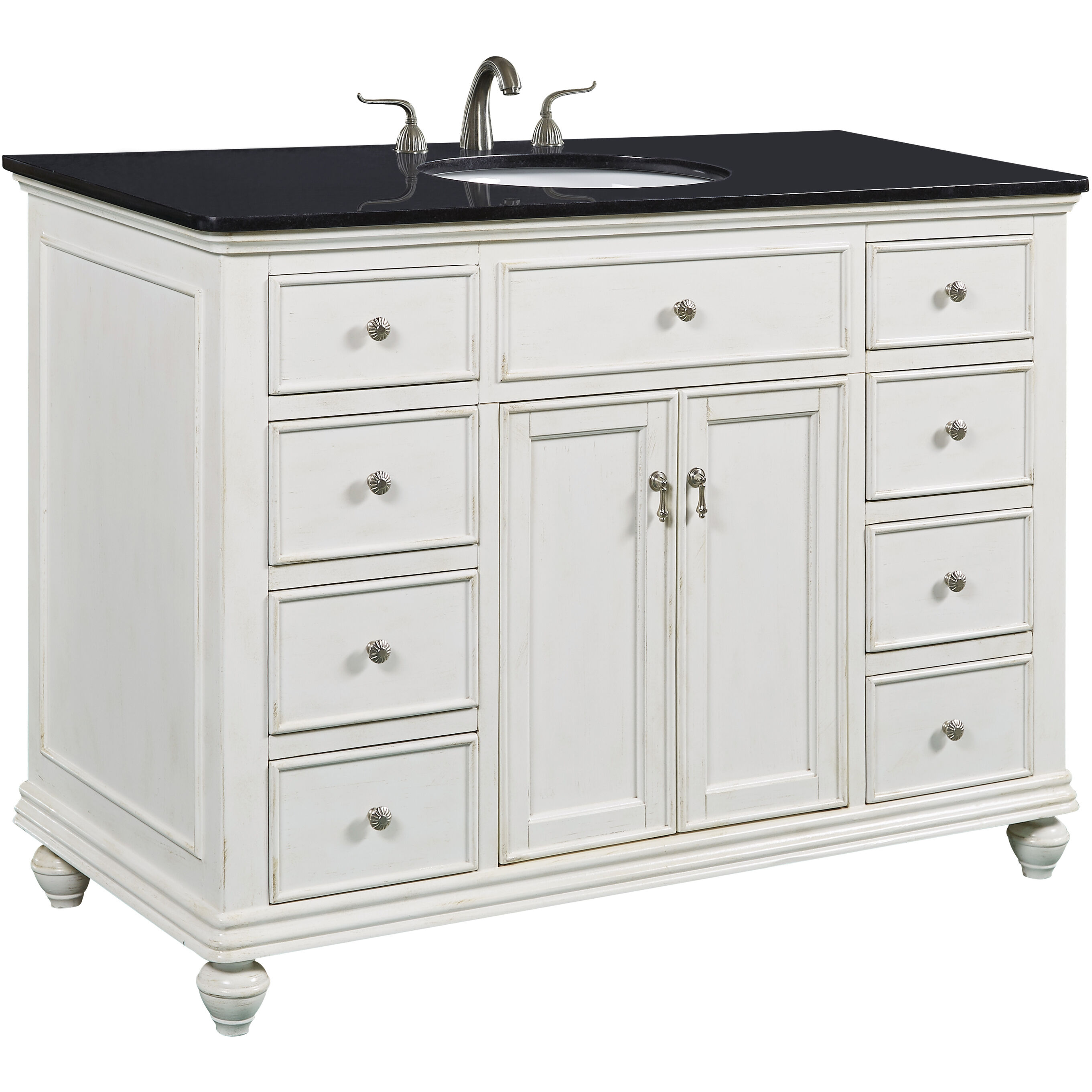 Otto 48 X 35 inch Antique White with Black Granite Vanity Set 