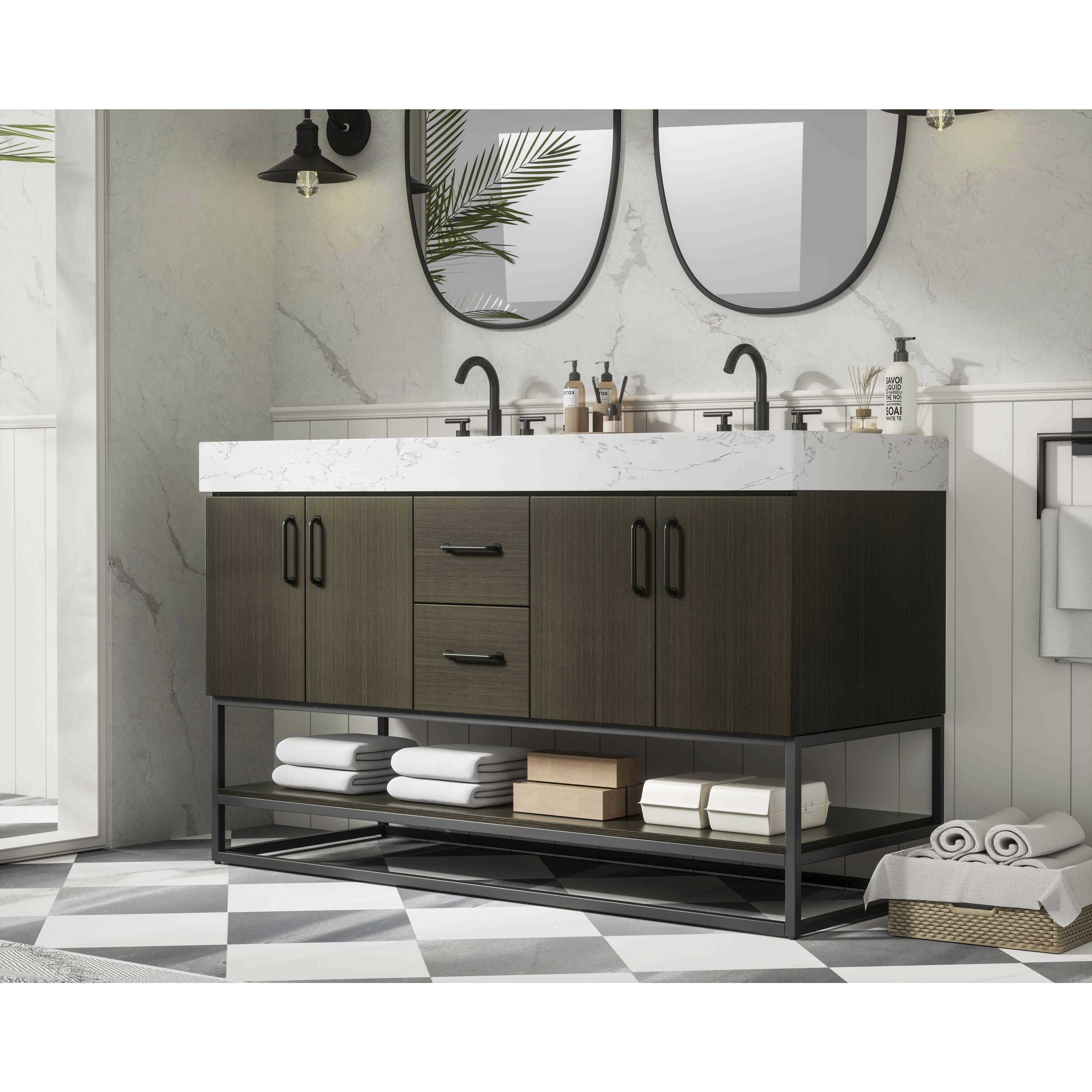 Caroline 54 X 34 inch Mocha Brown Bathroom Vanity Cabinet