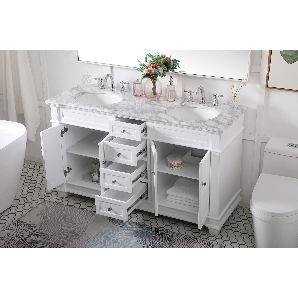 Wesley 60 X 21.5 X 35 inch White Vanity Sink Set