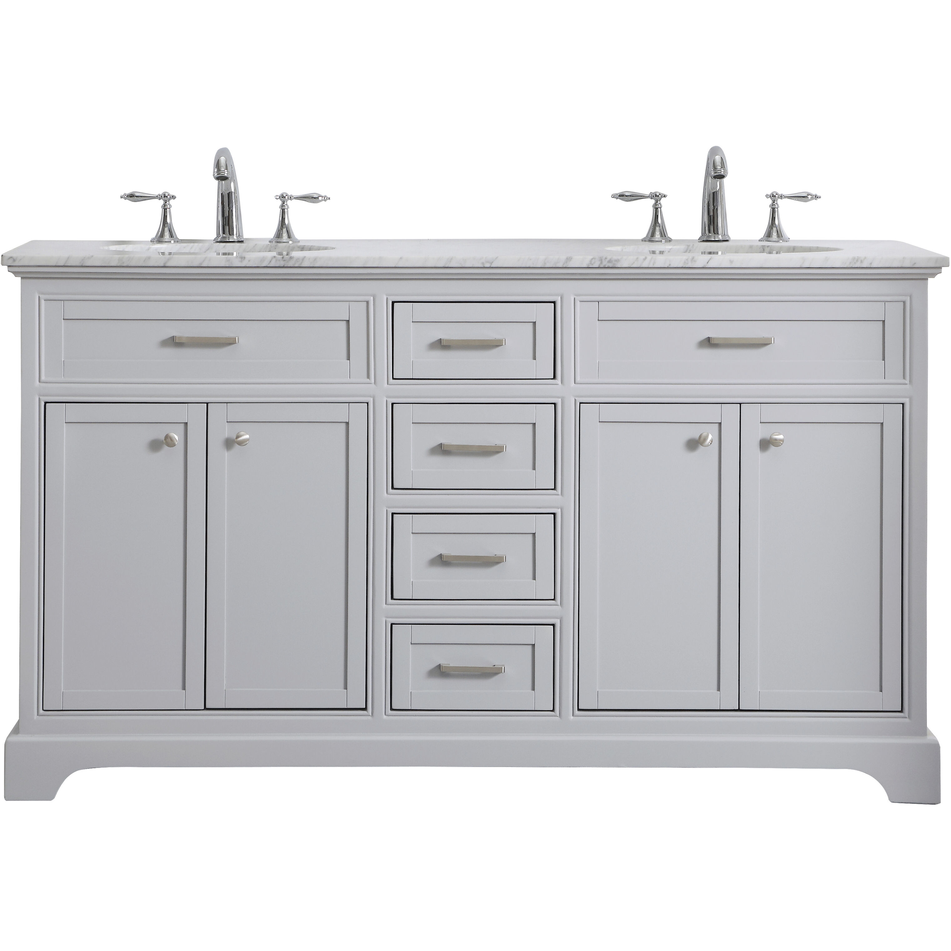 Americana 60 X 35 inch Light Grey with Carrara White Marble Vanity Set in Gray