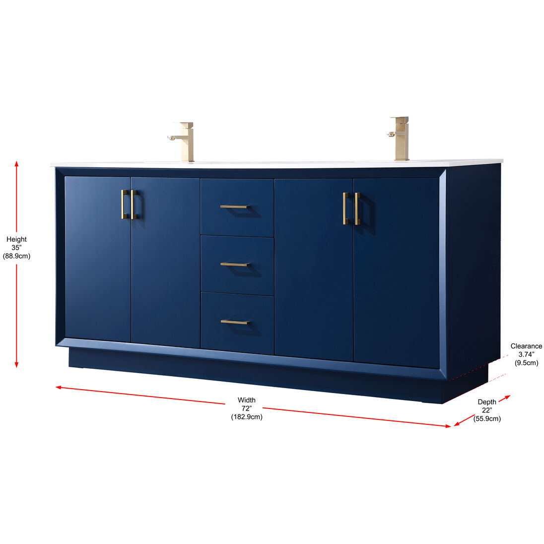 Hayes 72 X 22 X 35 inch Blue Vanity Sink Set