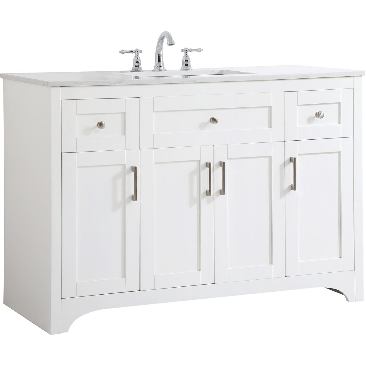 Moore 48 X 22 X 34 inch White and Brushed Nickel with Calacatta Quartz Vanity Sink Set