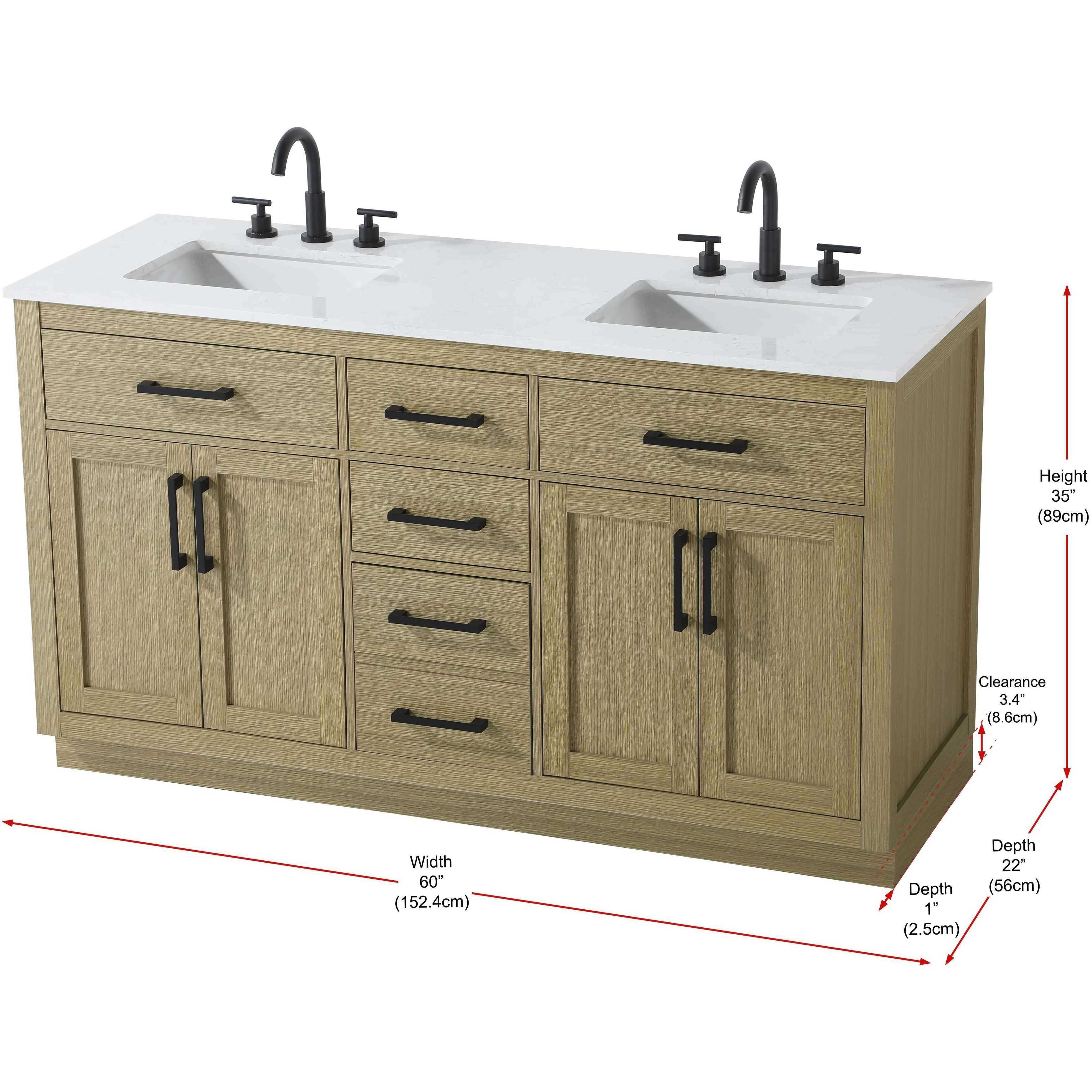 Alden 60 X 35 inch Honey Brown Bathroom Vanity Cabinet
