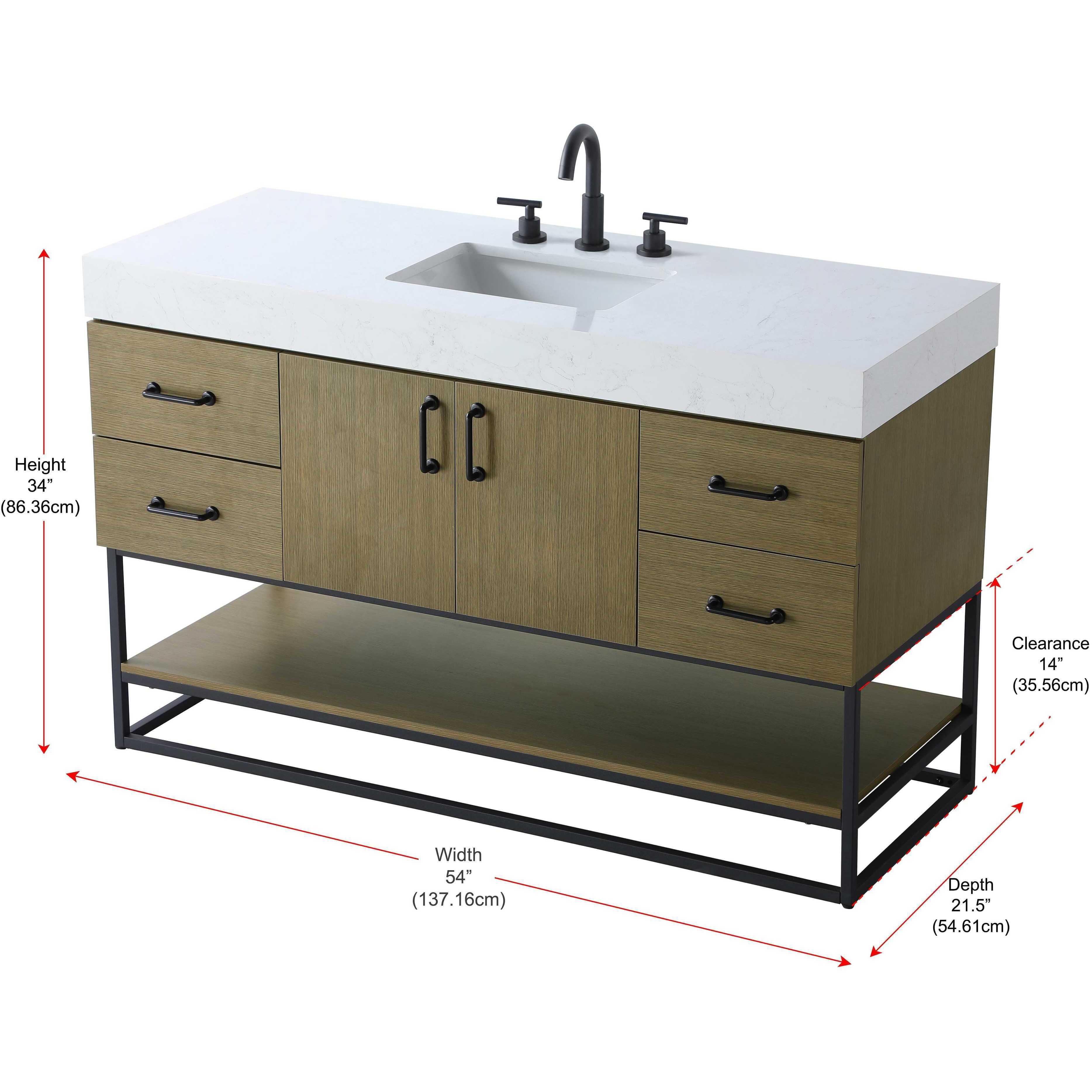 Caroline 54 X 34 inch Chestnut Brown Bathroom Vanity Cabinet