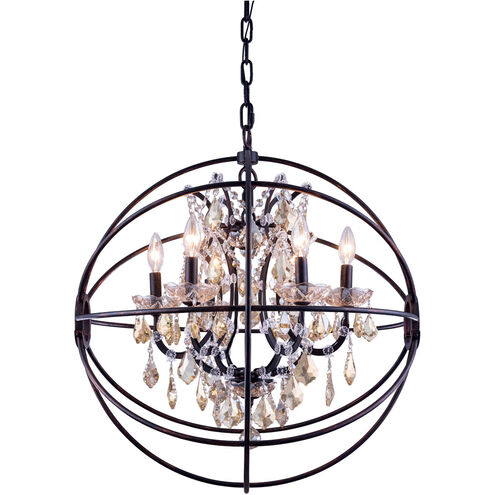 Geneva 6 Light 25 inch Dark Bronze Pendant Ceiling Light in Golden Teak, Urban Classic