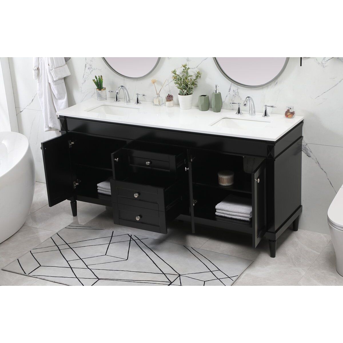 Bennett 72 X 21 X 35 inch Black Vanity Sink Set