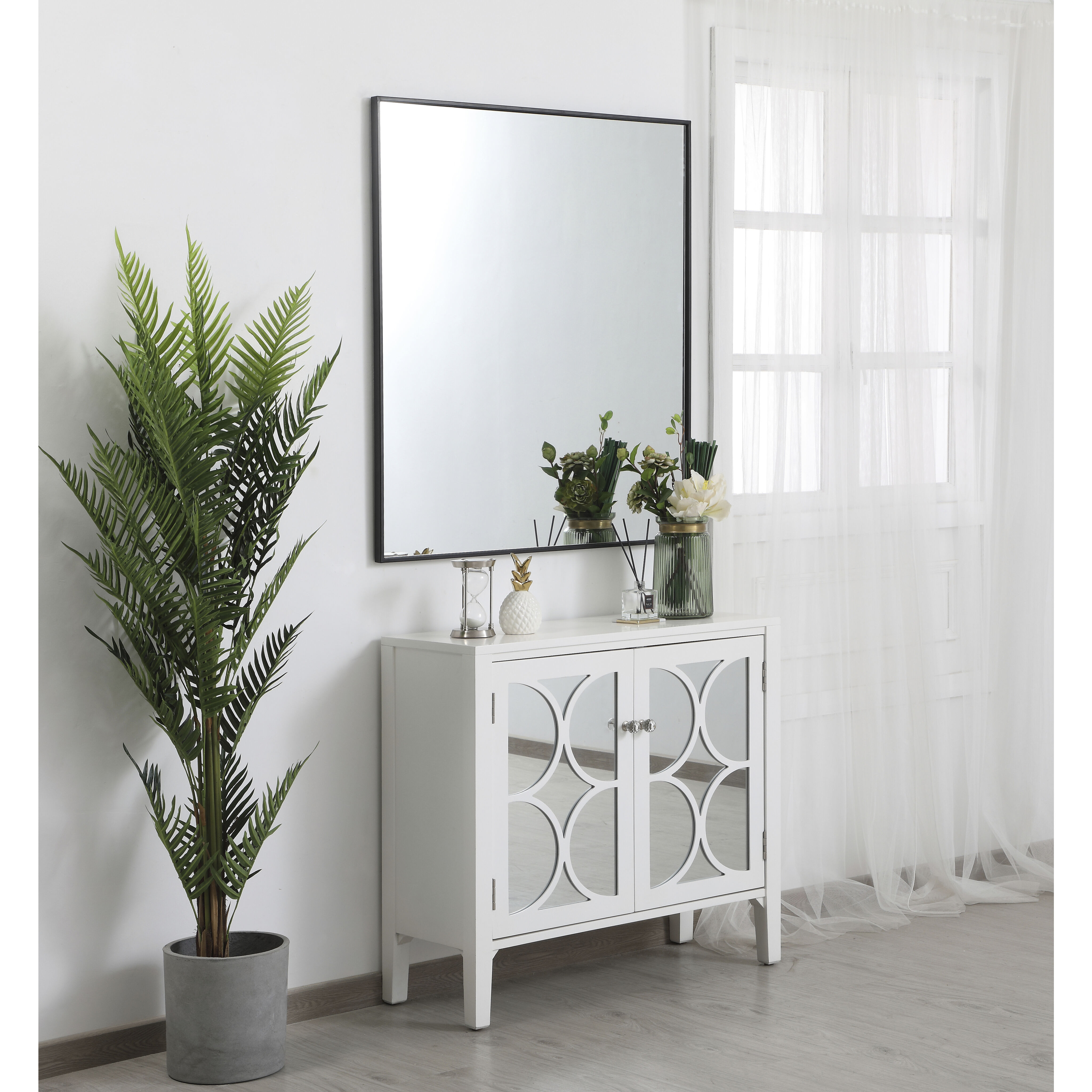 新品入荷 Elegant Lighting MR43640BK Monet 40 X 36 inch Black Wall Mirror スカート