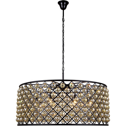 Madison 10 Light 44 inch Matte Black Pendant Ceiling Light in Golden Teak, Faceted Royal Cut, Urban Classic