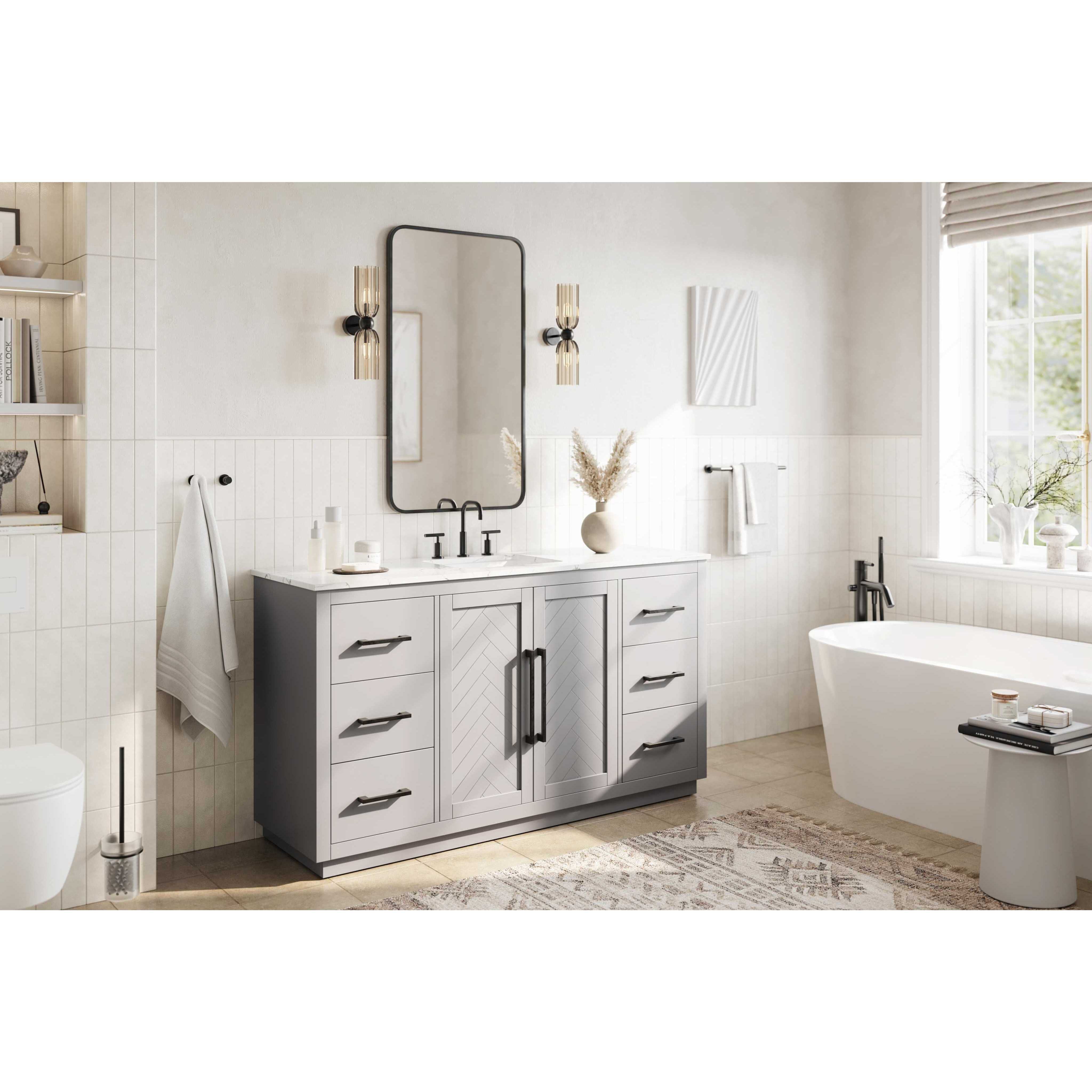 Chase 60 X 34 inch Grey Bathroom Vanity Cabinet