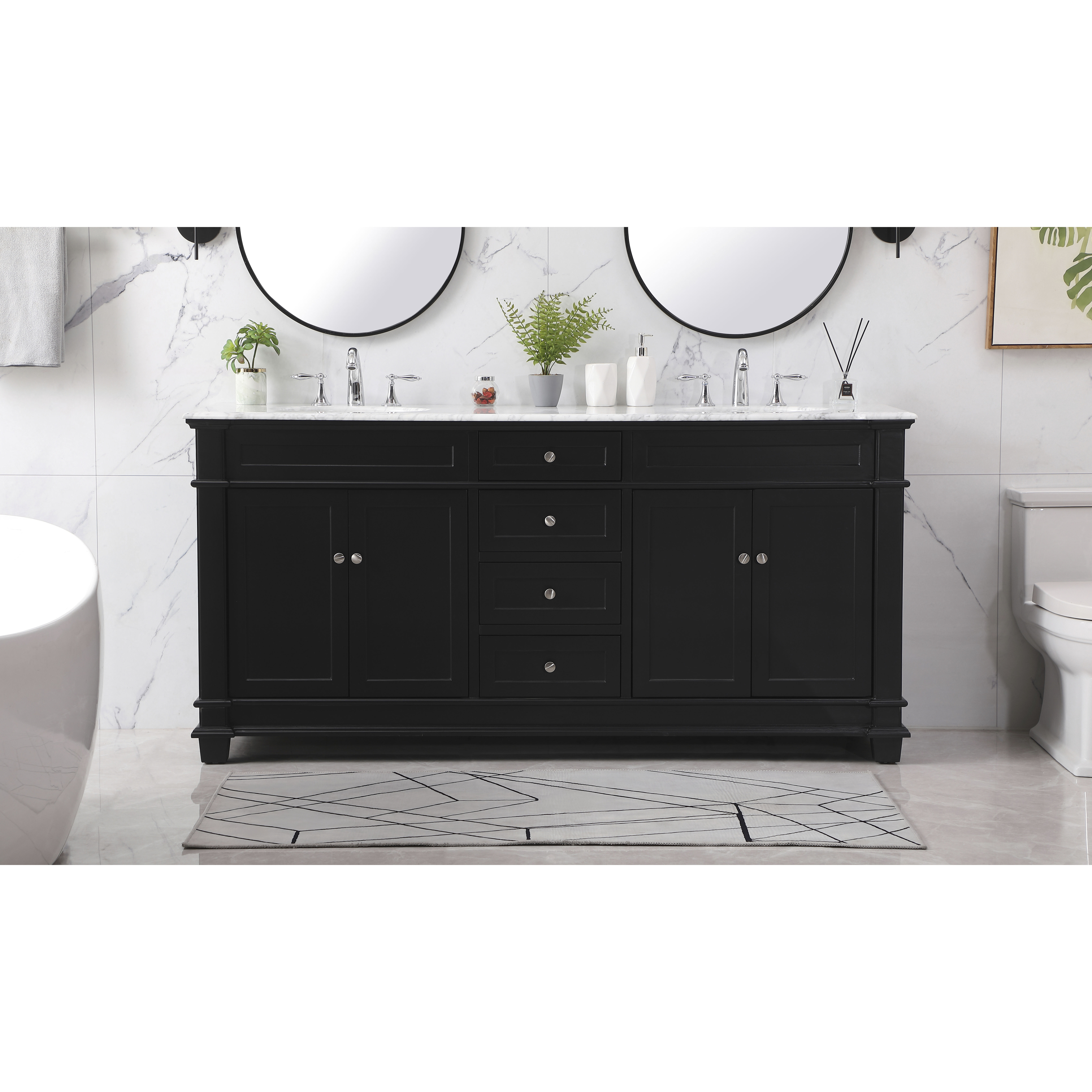 Wesley 72 X 22 X 35 inch Black Vanity Sink Set