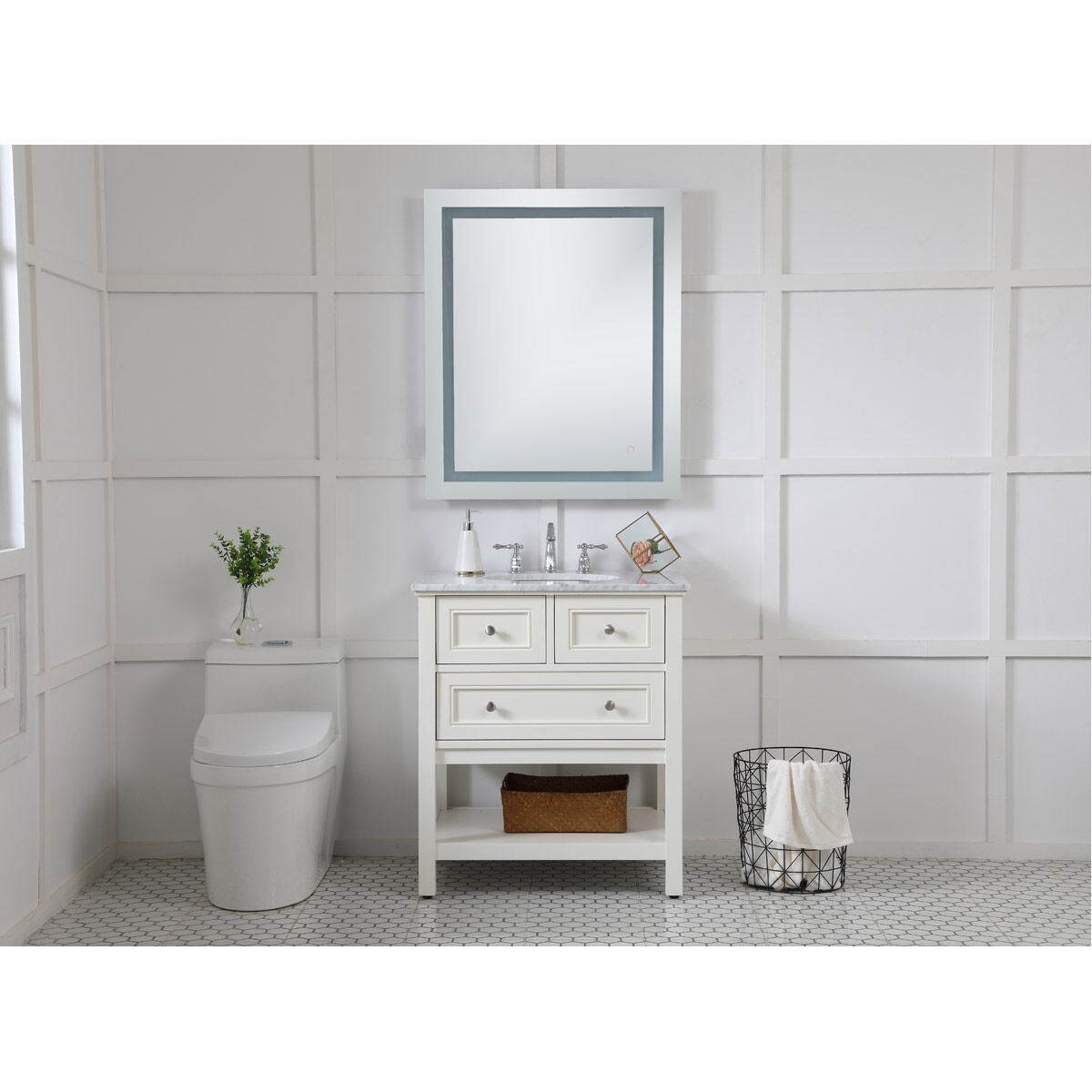 Helios 36 X 30 inch Silver Lighted Wall Mirror