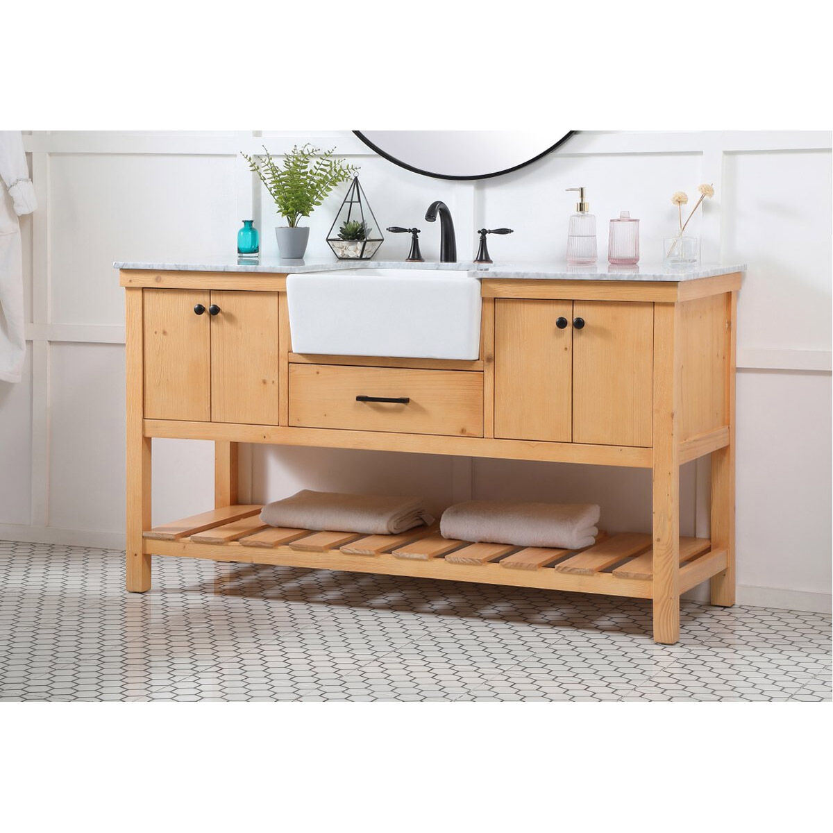 Clement 60 X 22 X 34.13 inch Natural Wood Bathroom Vanity Cabinet