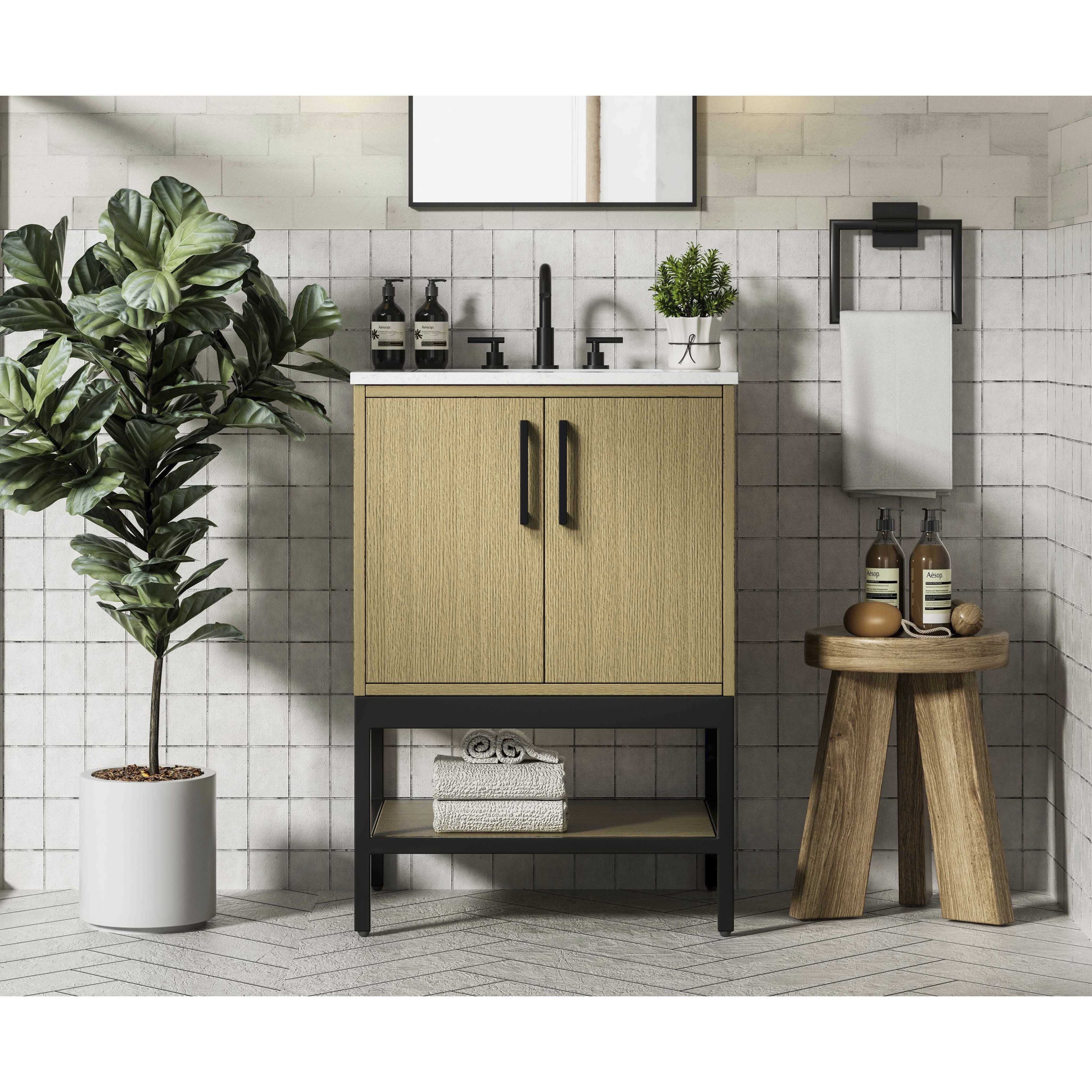 Lennox 24 X 34 inch Honey Brown Bathroom Vanity Cabinet