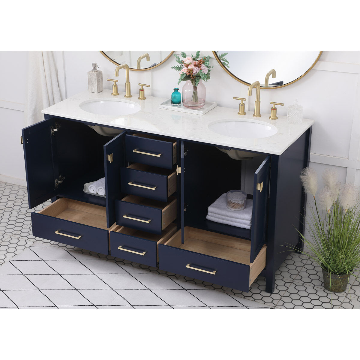 Irene 60 X 22 X 34 inch Blue Vanity Sink Set
