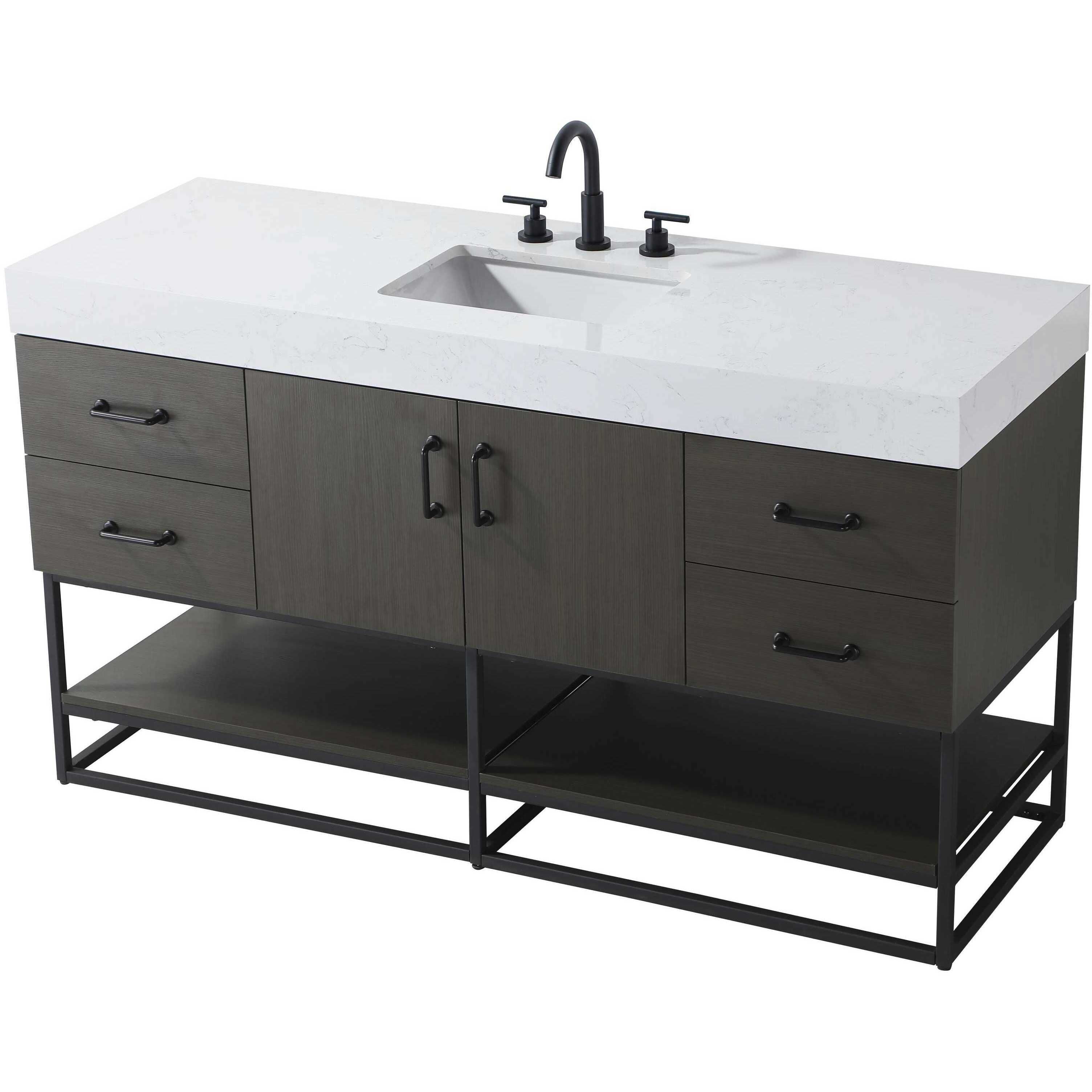 Caroline 60 X 34 inch Mocha Brown Bathroom Vanity Cabinet