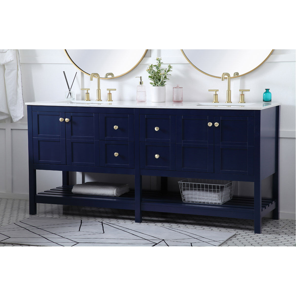 Theo 72 X 22 X 34 inch Blue Vanity Sink Set