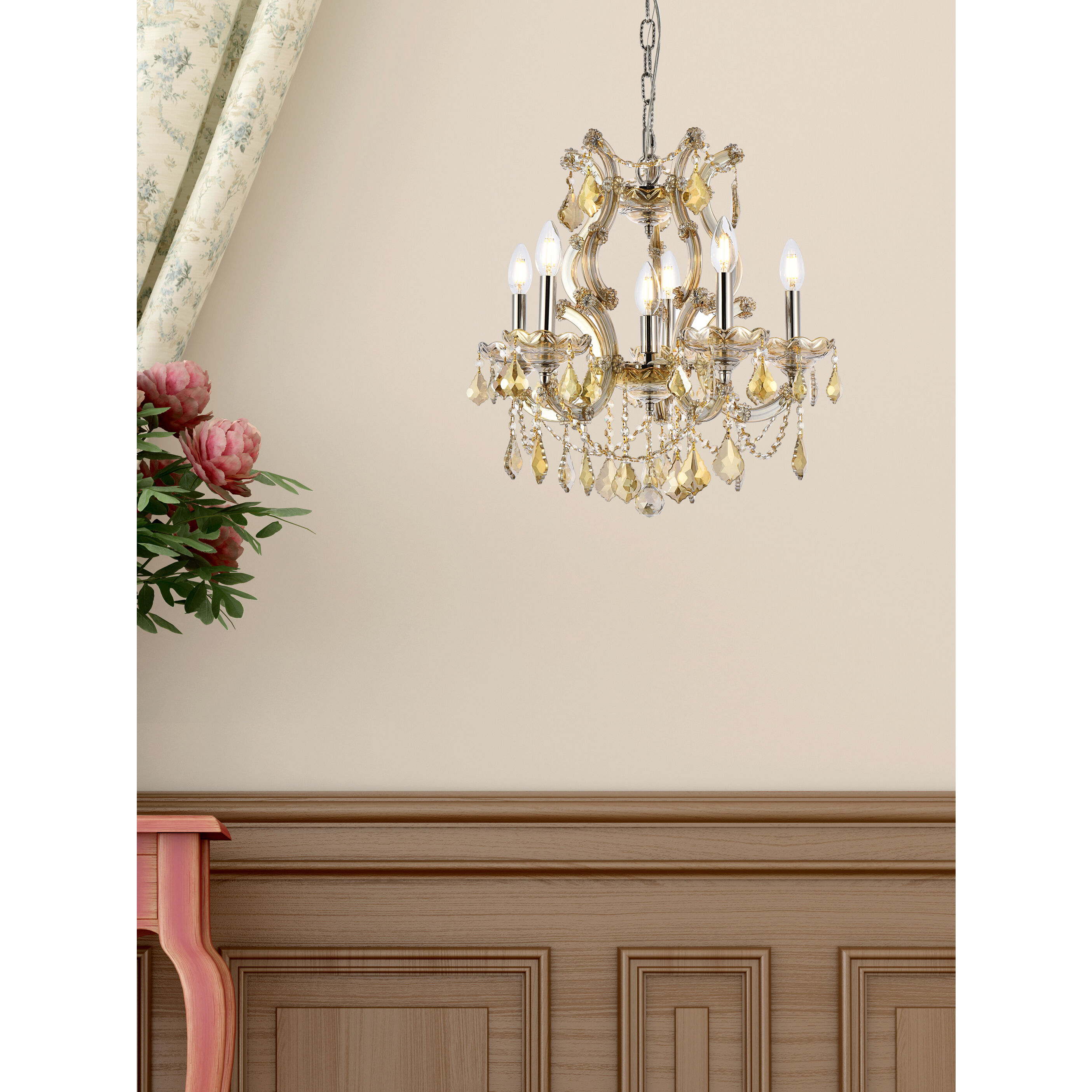 Maria Theresa 6 Light 20 inch Golden Teak Dining Chandelier Ceiling Light in Royal Cut
