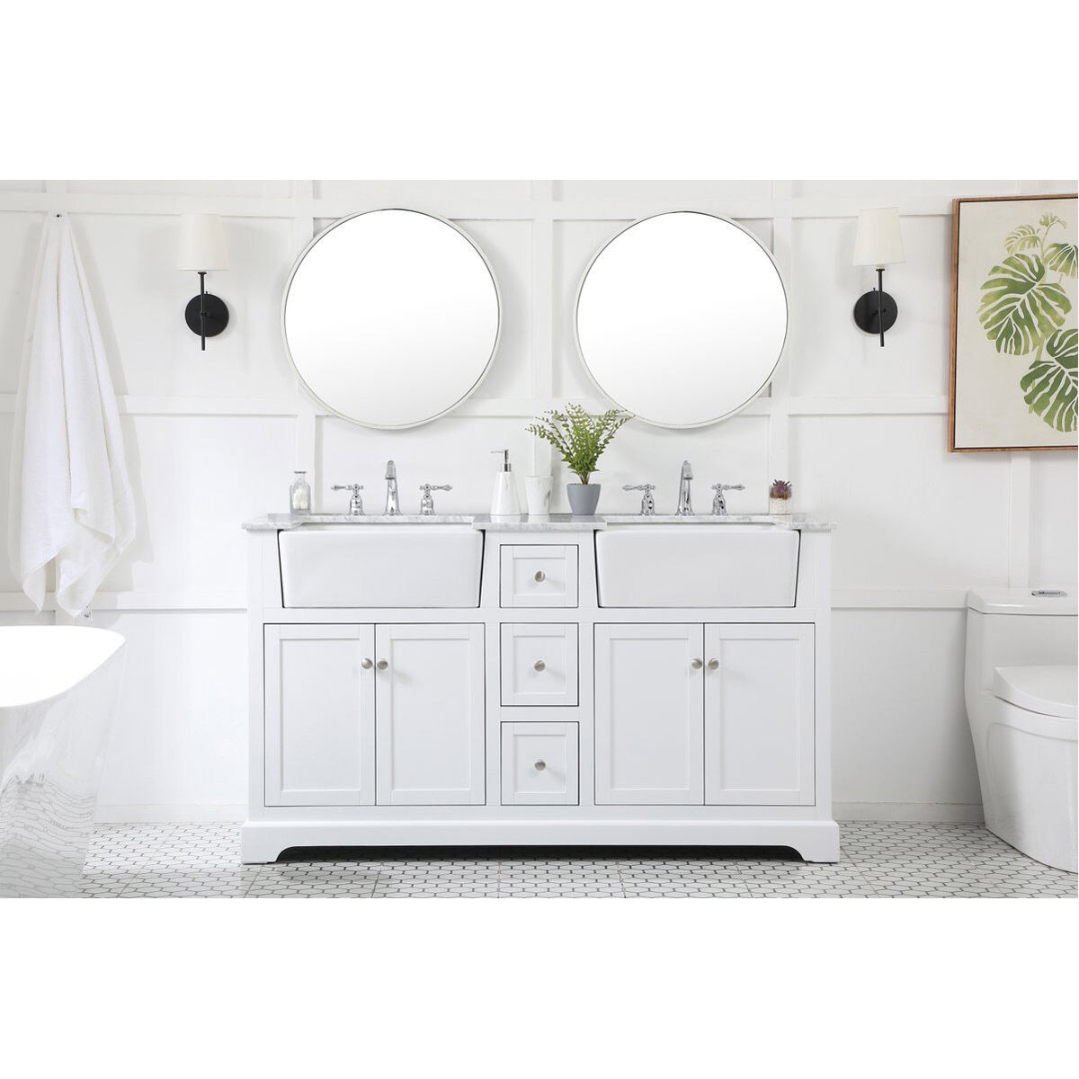 Franklin 60 X 22 X 34.75 inch White Bathroom Vanity Cabinet