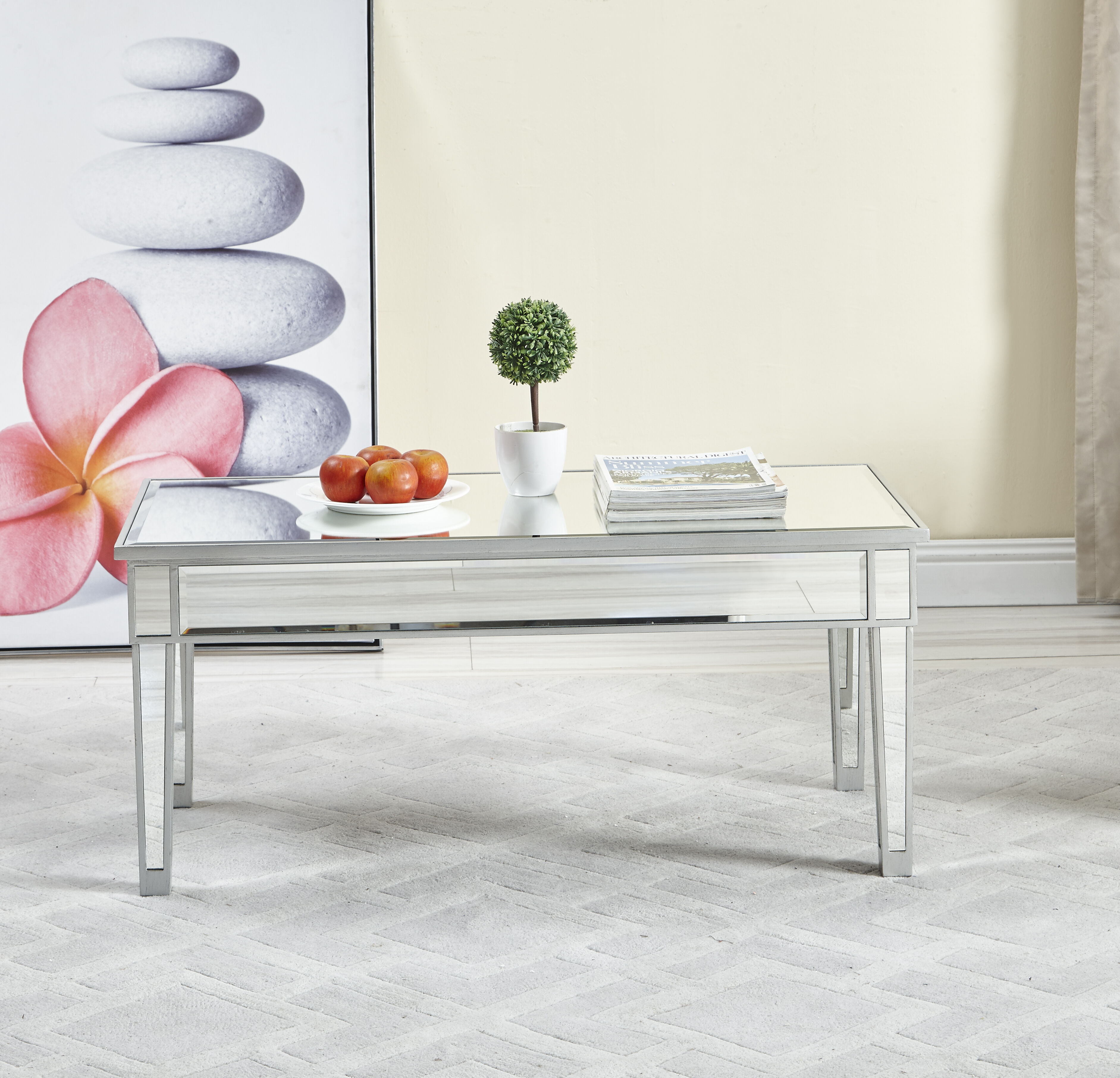 Reflexion 40 X 18 inch Antique Hand Painted Silver Coffee Table