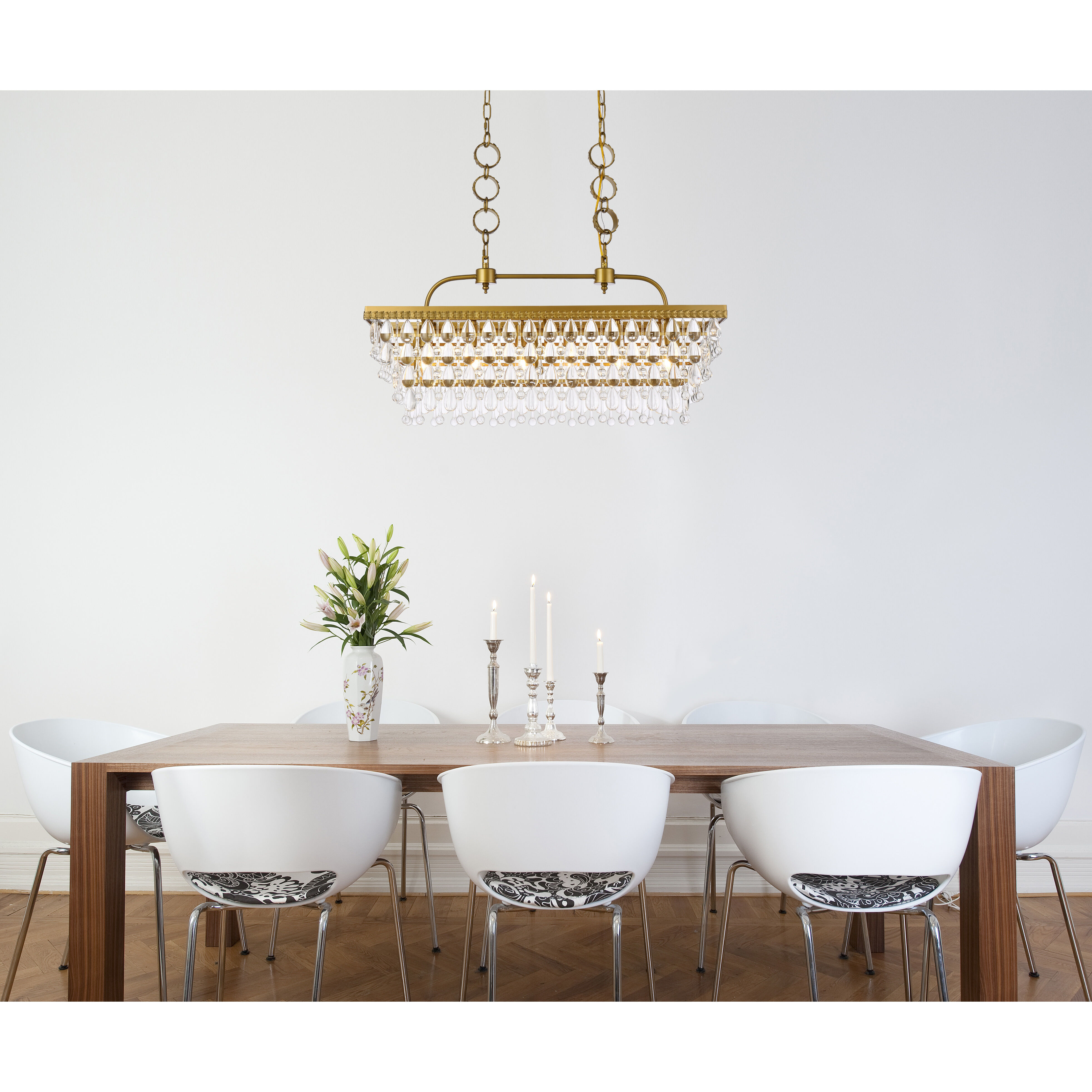 Nordic 6 Light 32 inch Brass Linear Pendant Ceiling Light