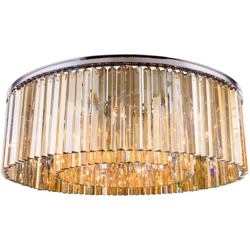 Sydney 10 Light 44 inch Polished Nickel Flush Mount Ceiling Light in Golden Teak, Urban Classic