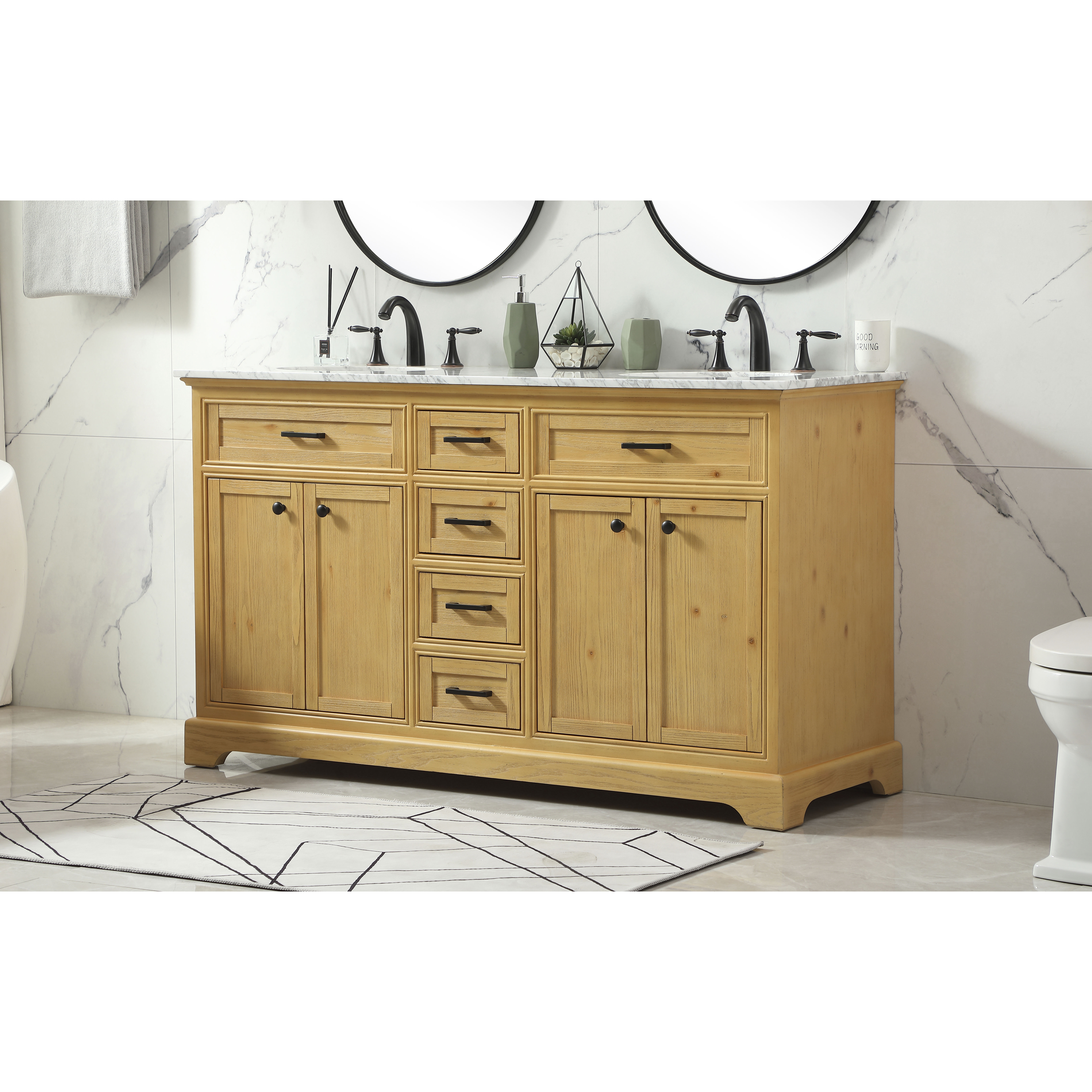 Americana 60 X 22 X 35 inch Natural Wood Vanity Sink Set