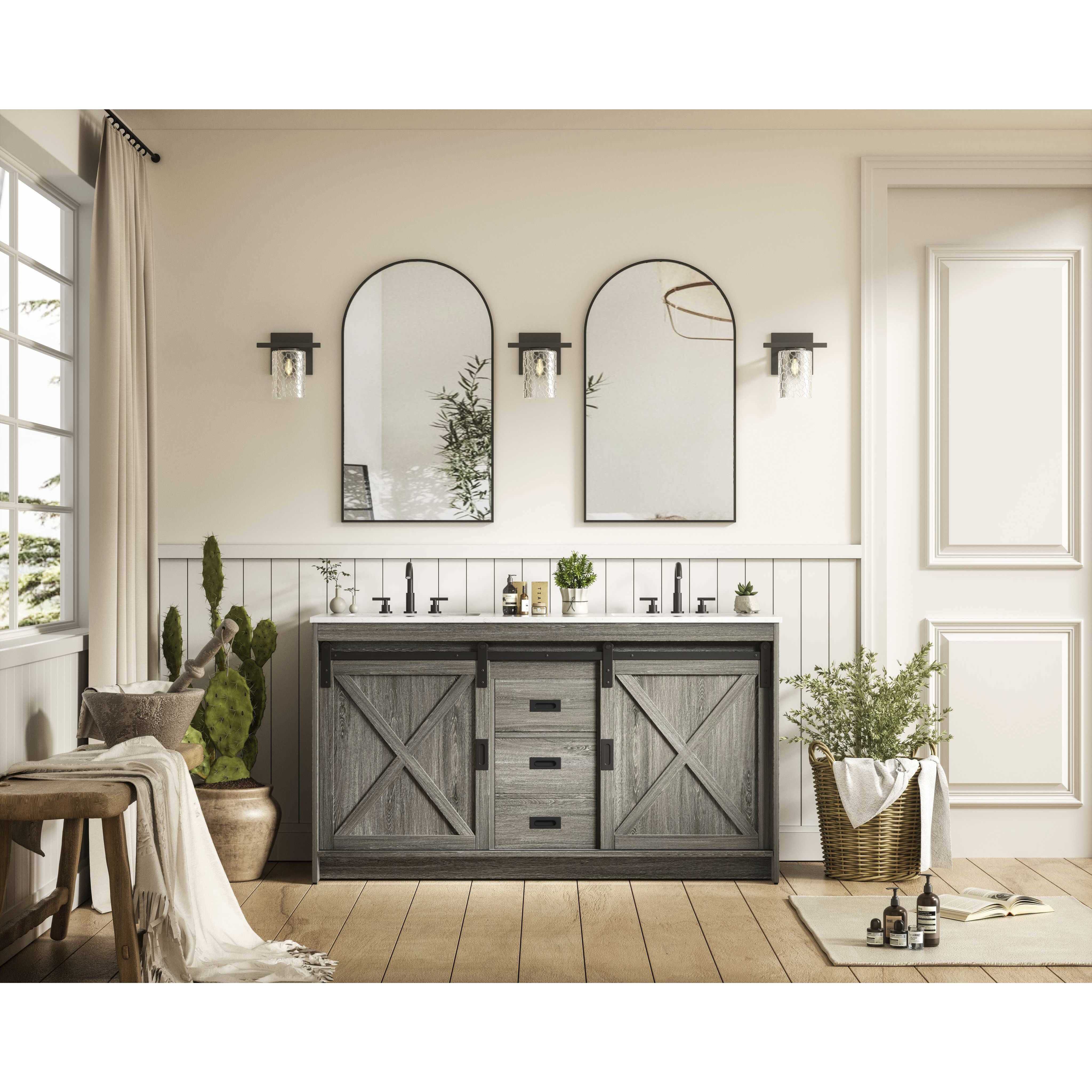 Austin 60 X 34 inch Rustic Grey Bathroom Vanity Cabinet