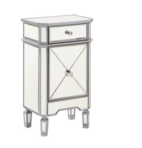 Contempo Silver Cabinet, 1-Drawer, 1-Door, Clear Mirror