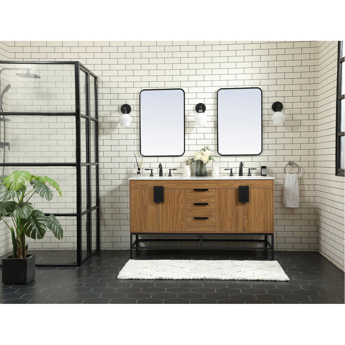 Eugene 60 X 22 X 34 inch Walnut Brown Vanity Sink Set