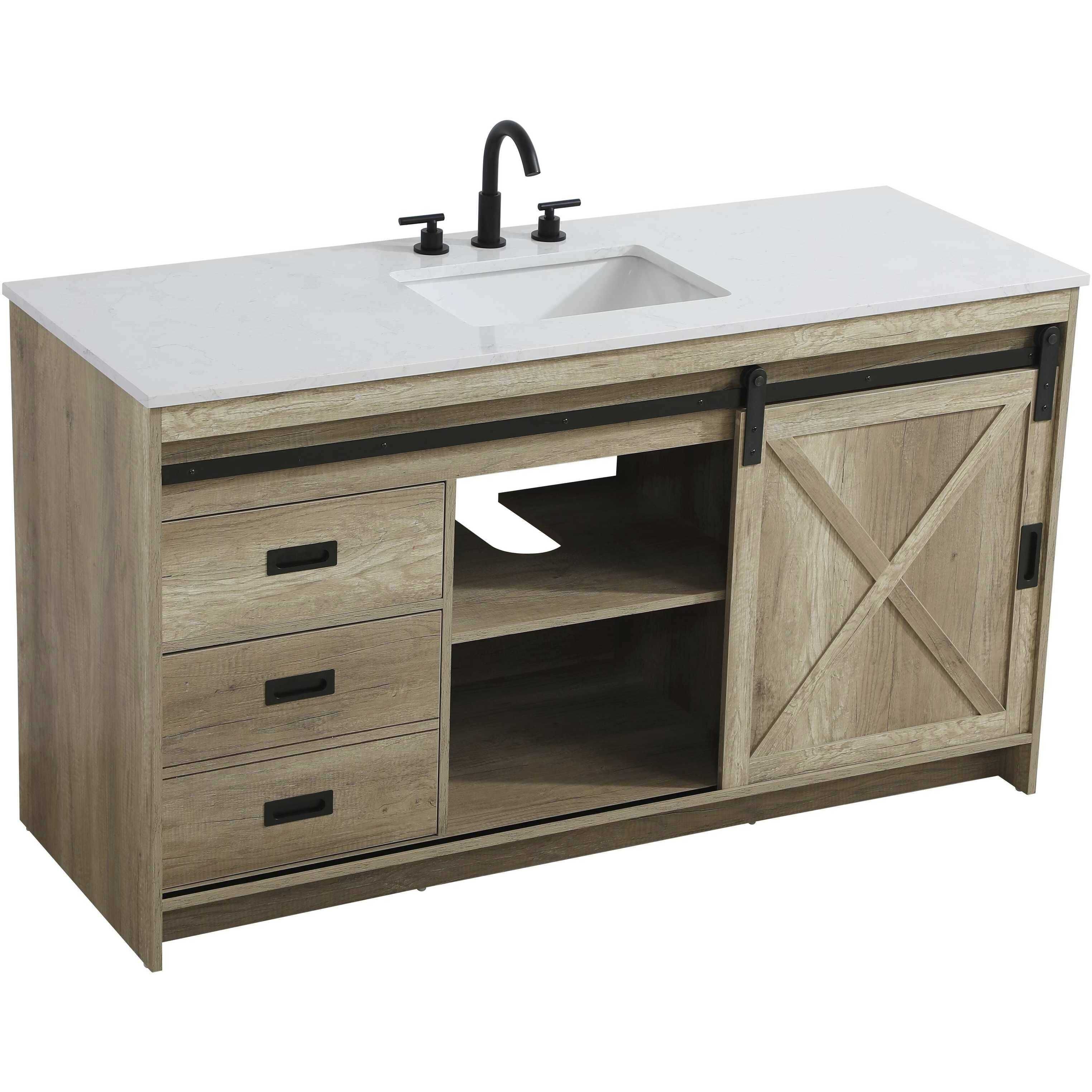 Austin 60 X 34 inch Natural Oak Bathroom Vanity Cabinet