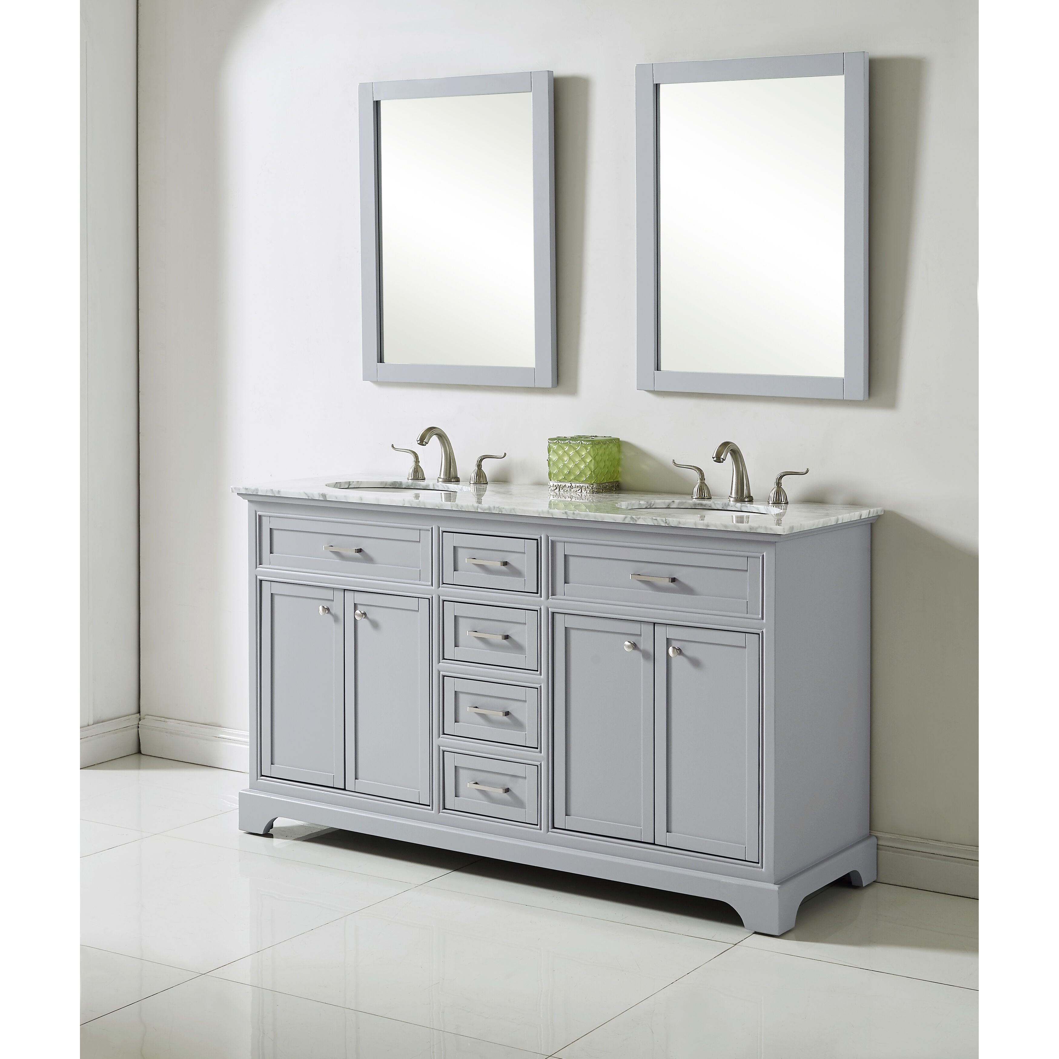 Americana 60 X 35 inch Light Grey with Carrara White Marble Vanity Set in Gray
