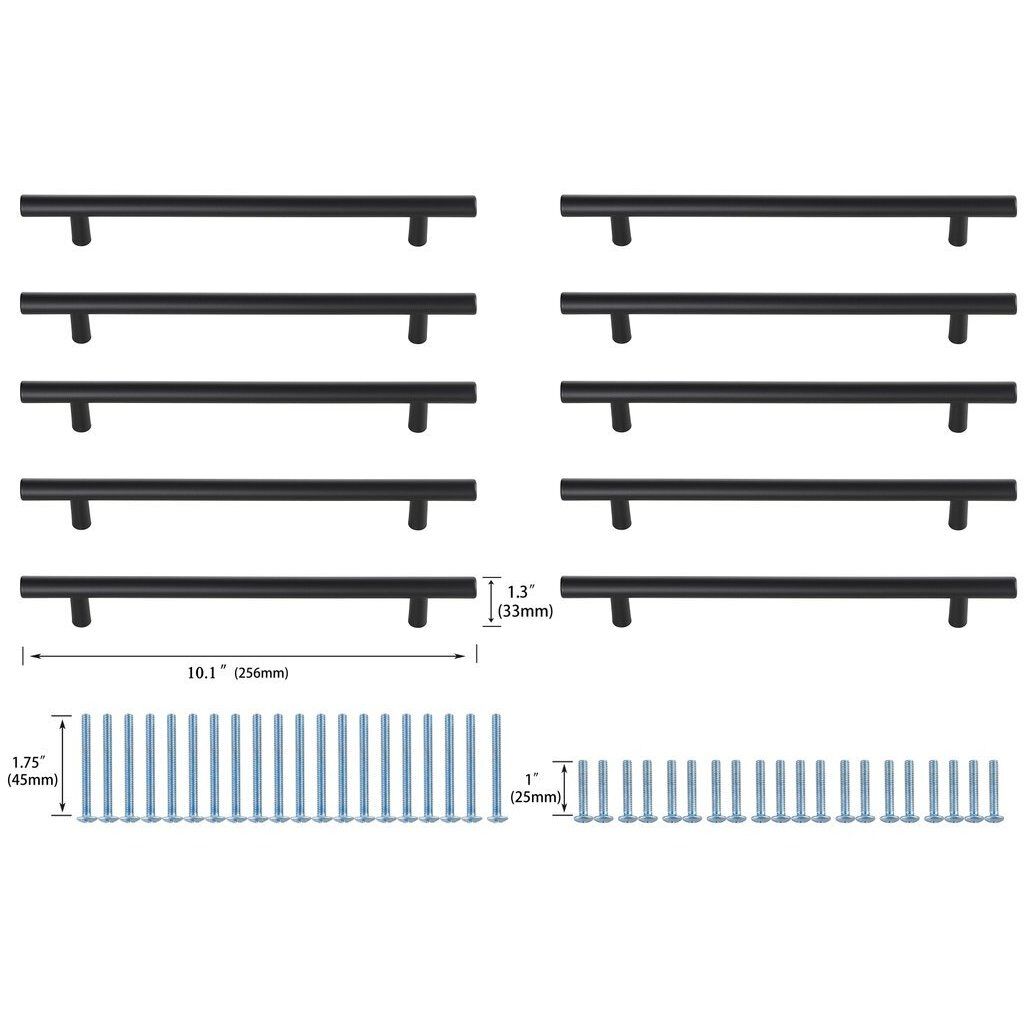 Quinn Matte Black Hardware Drawer Pull in 7-9/16in Center to Center Bar, Set of 10