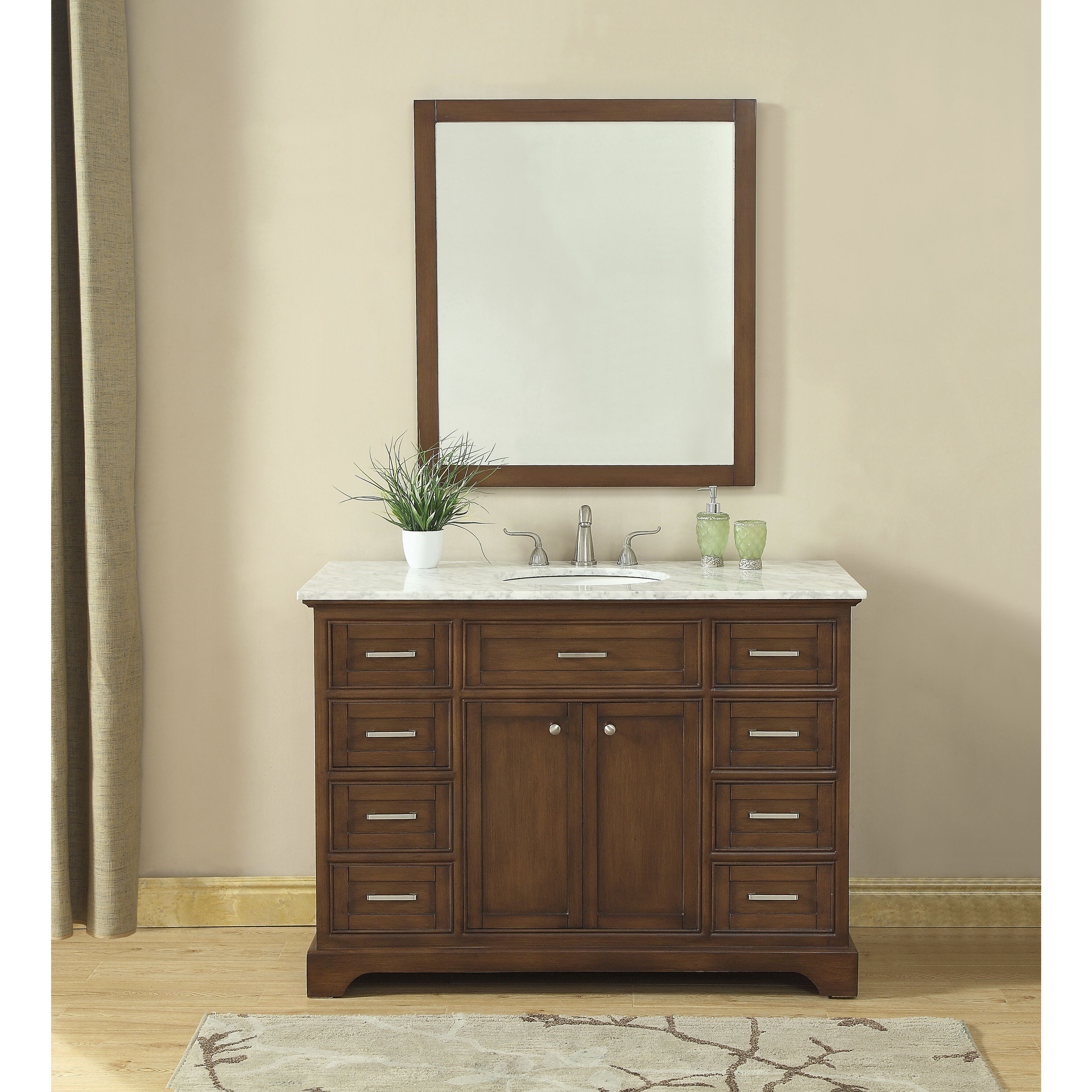 Americana 48 X 35 inch Teak with Carrara White Marble Vanity Set