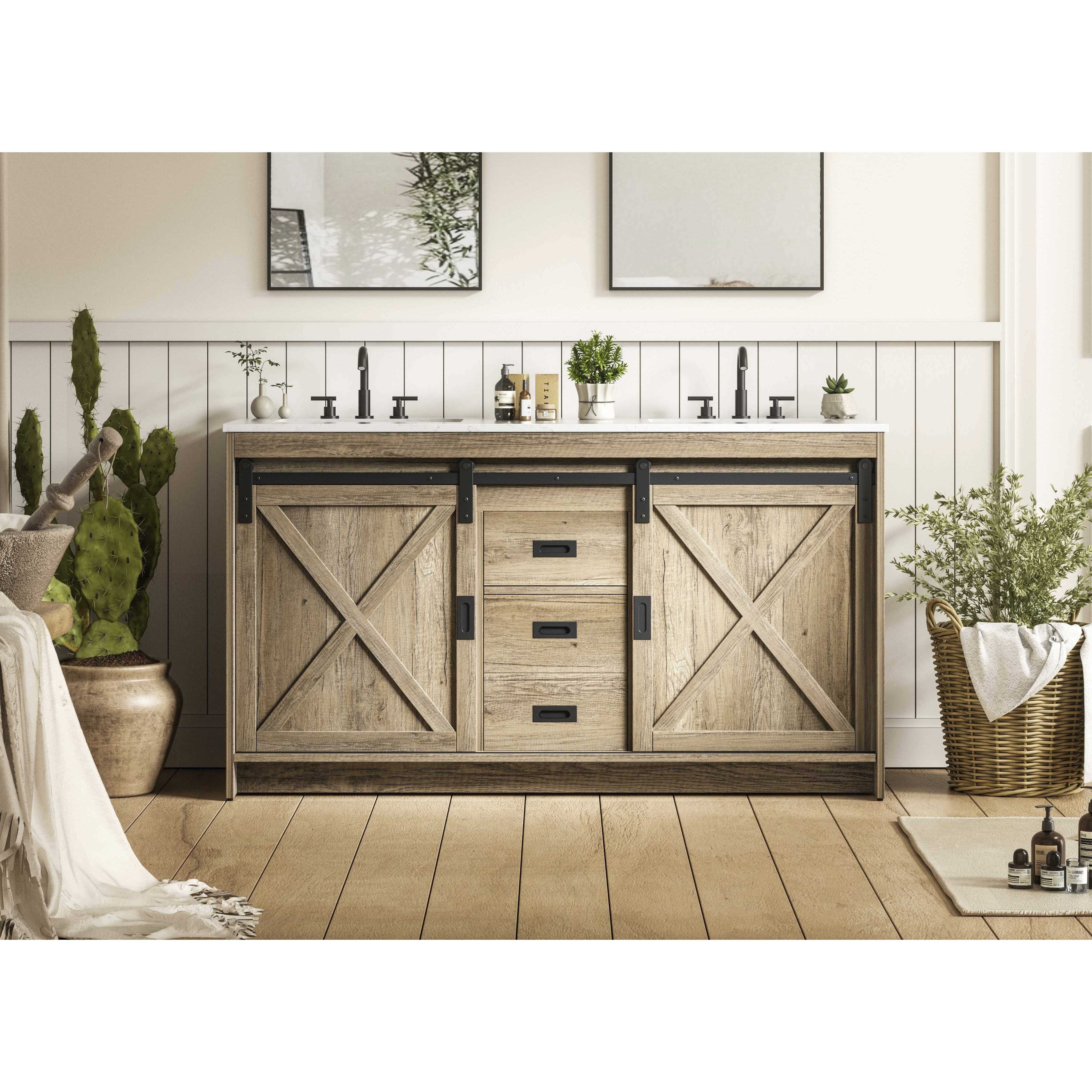 Austin 60 X 34 inch Natural Oak Bathroom Vanity Cabinet