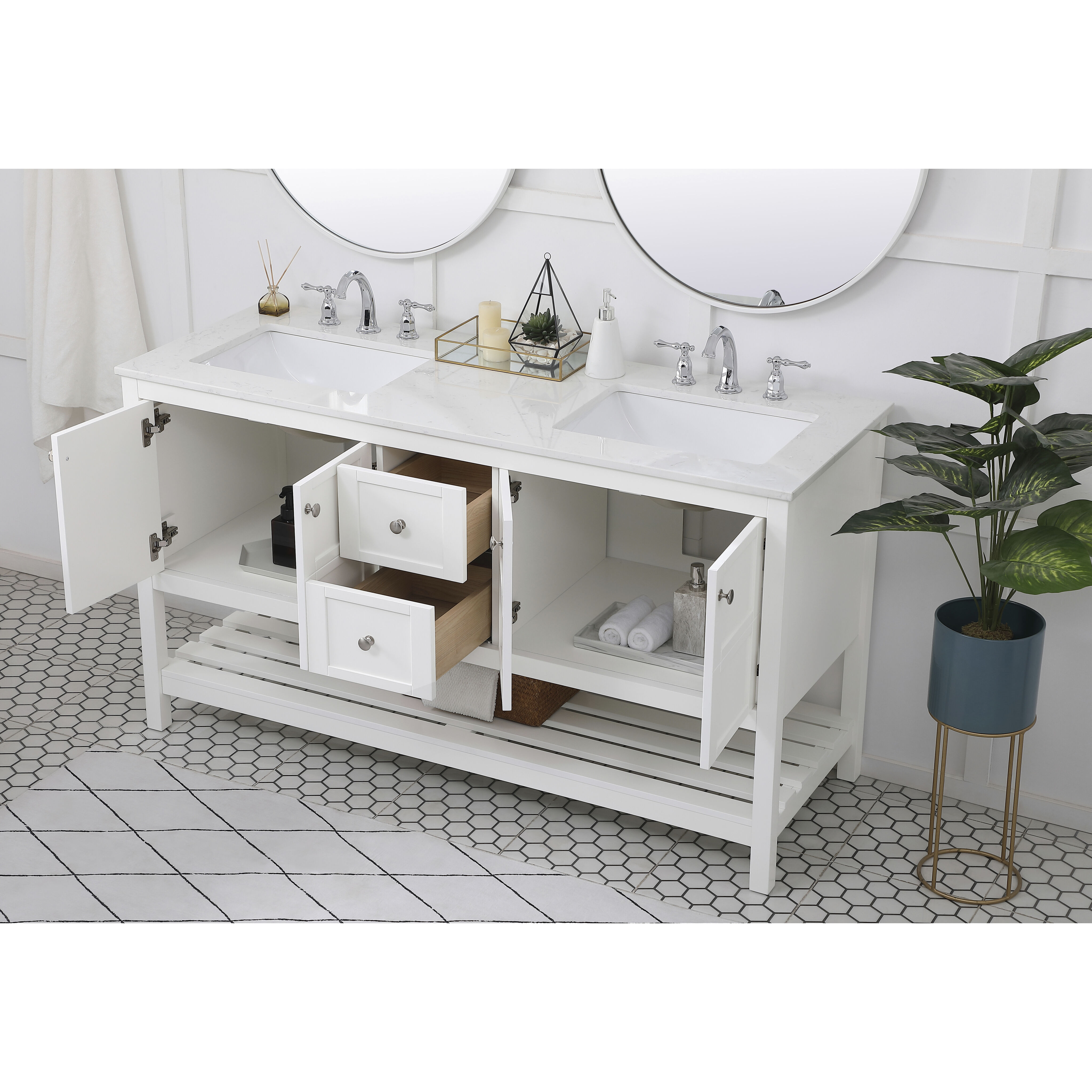 Theo 60 X 22 X 34 inch White Vanity Sink Set