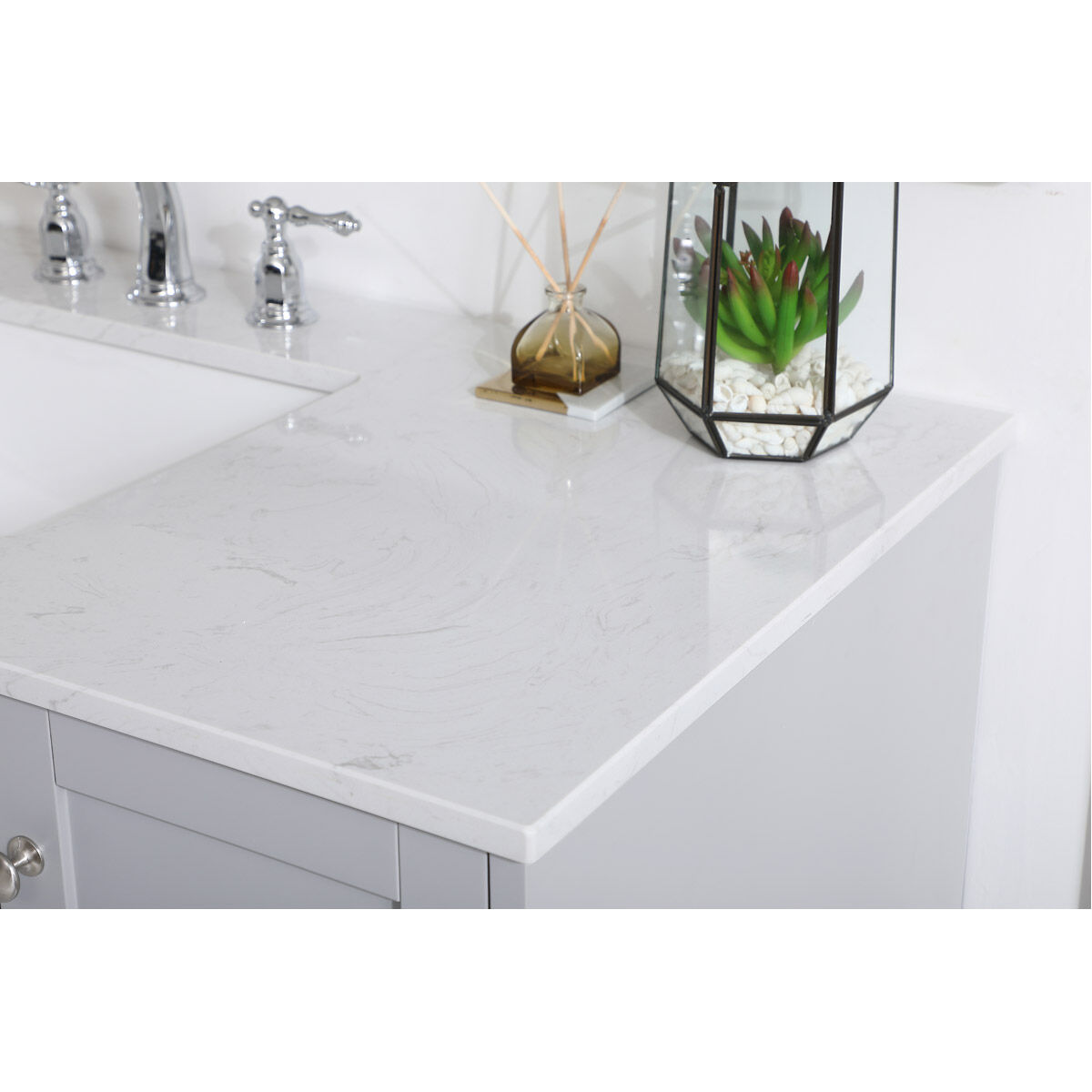 Sommerville 48 X 22 X 34 inch Grey and Brushed Nickel with Calacatta Quartz Vanity Sink Set